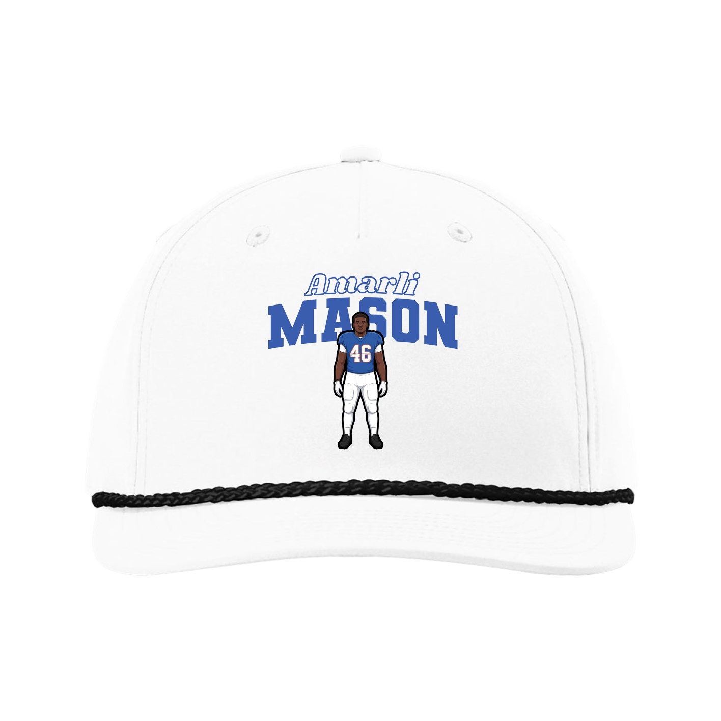 Five-Panel Classic Rope Cap — Name Arch in White