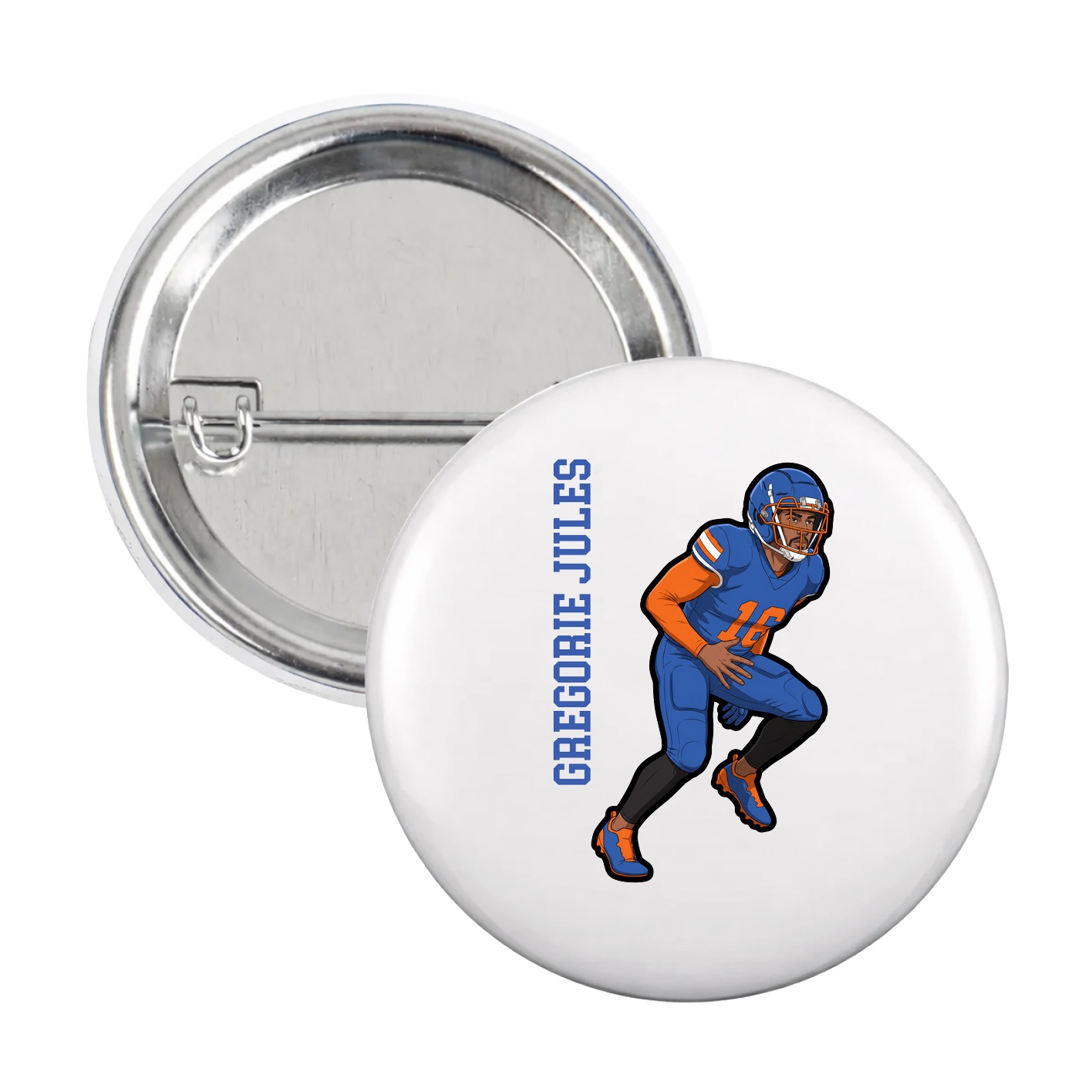 Game Day Button — Name Vertical in White