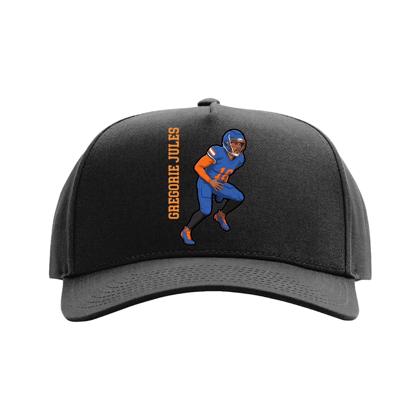 Full Fabric Five-Panel Champ Cap — Name Vertical in Black