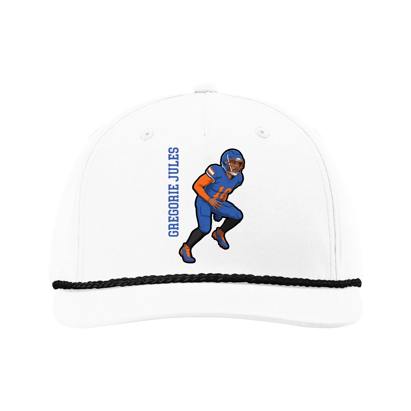 Five-Panel Classic Rope Cap — Name Vertical in White