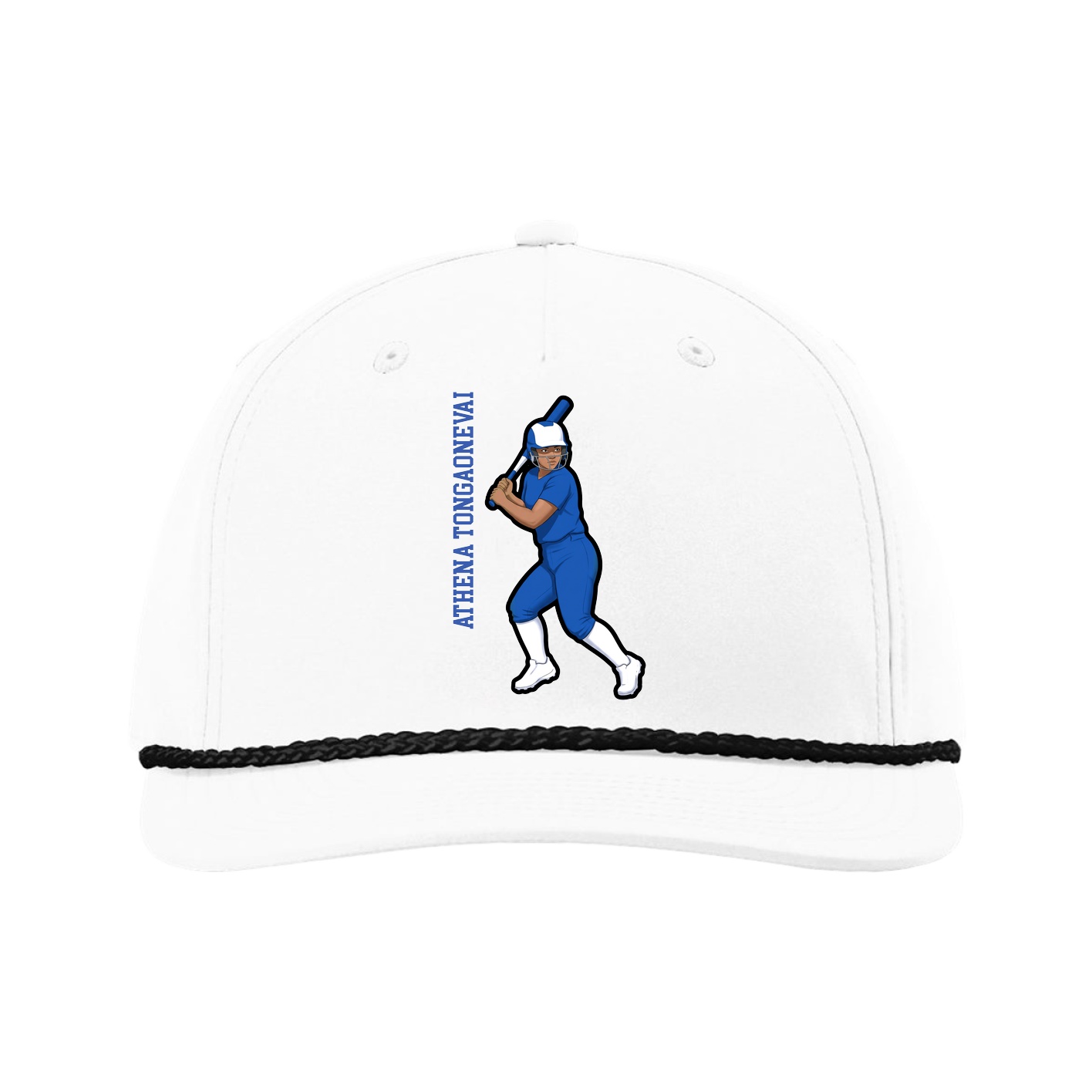 Five-Panel Classic Rope Cap — Name Vertical in White