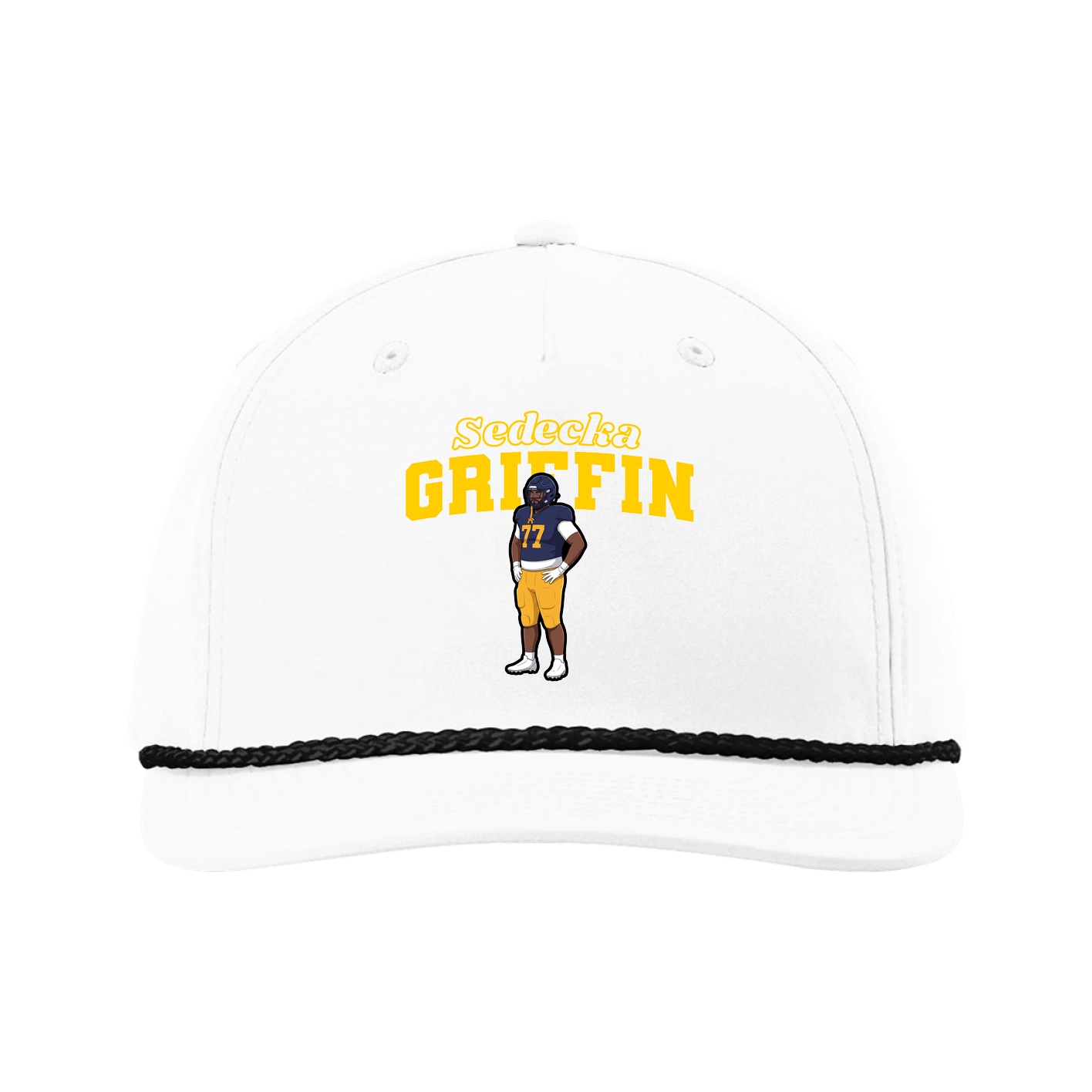 Five-Panel Classic Rope Cap — Name Arch in White