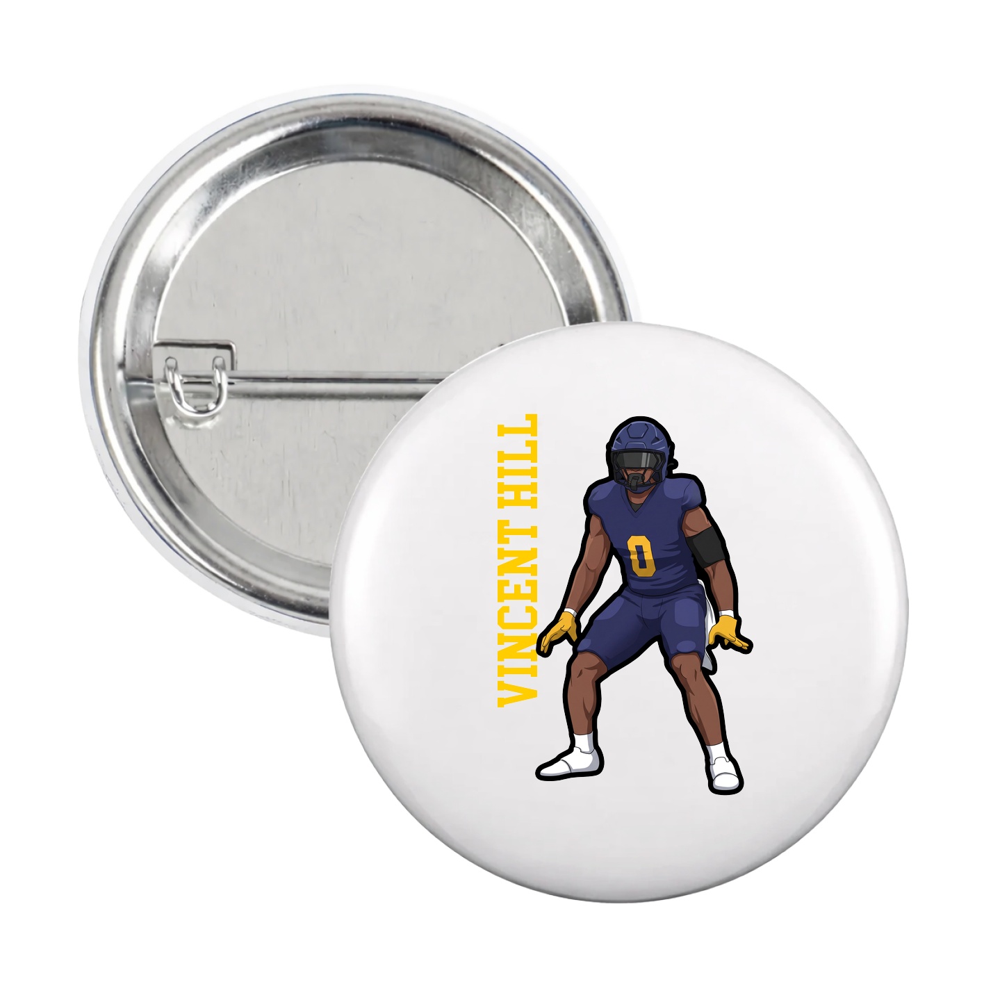 Game Day Button — Name Vertical in White