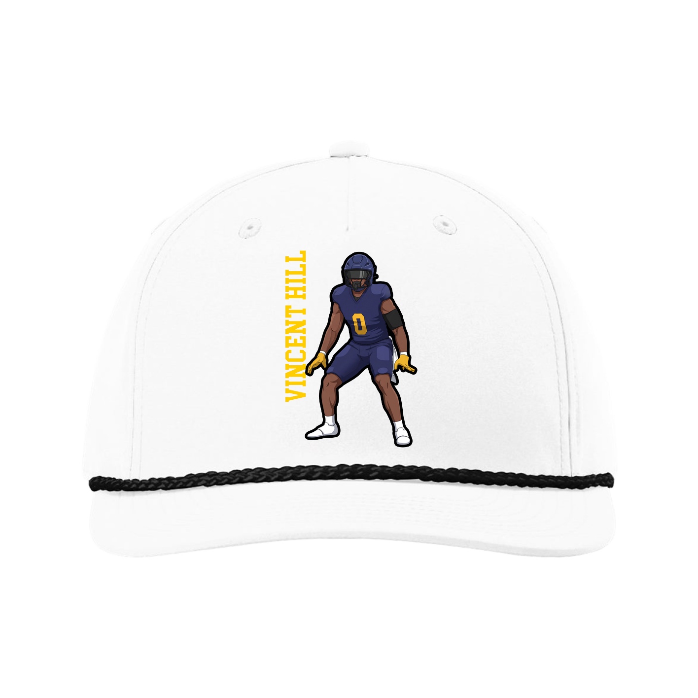 Five-Panel Classic Rope Cap — Name Vertical in White