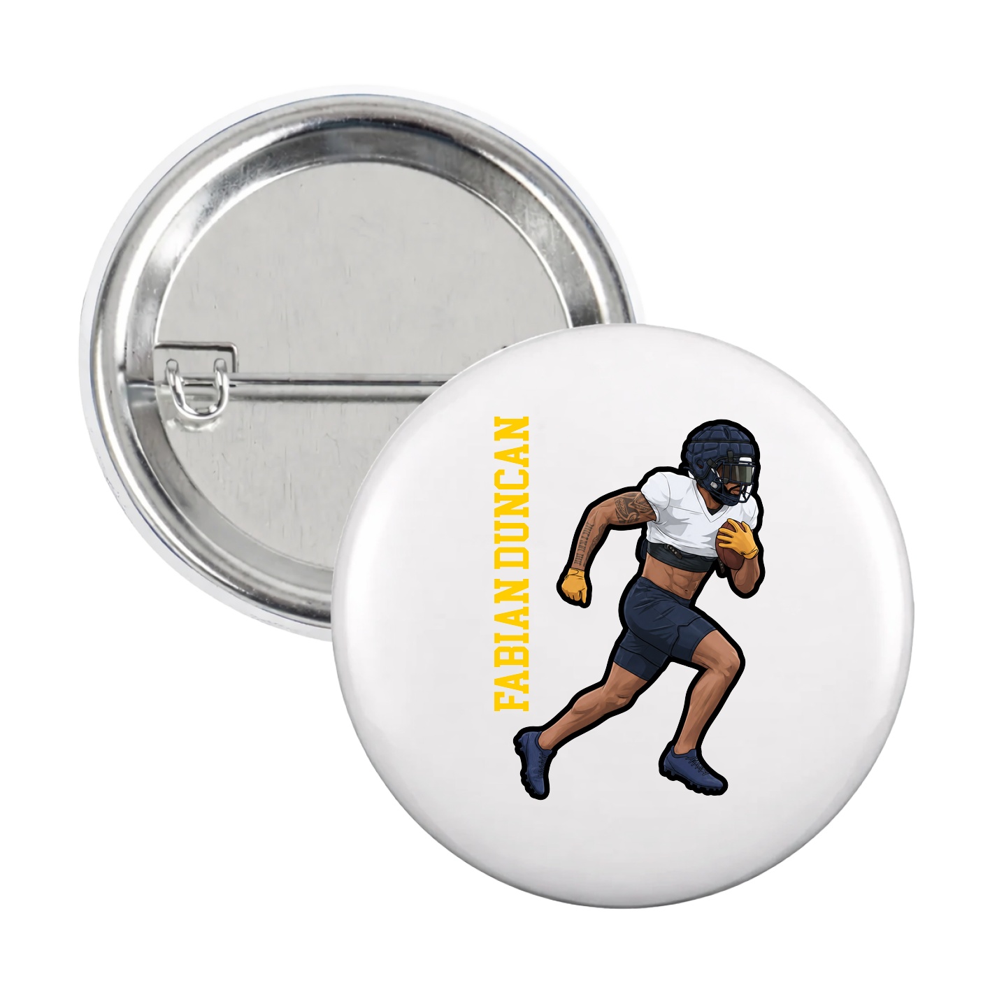 Game Day Button — Name Vertical in White