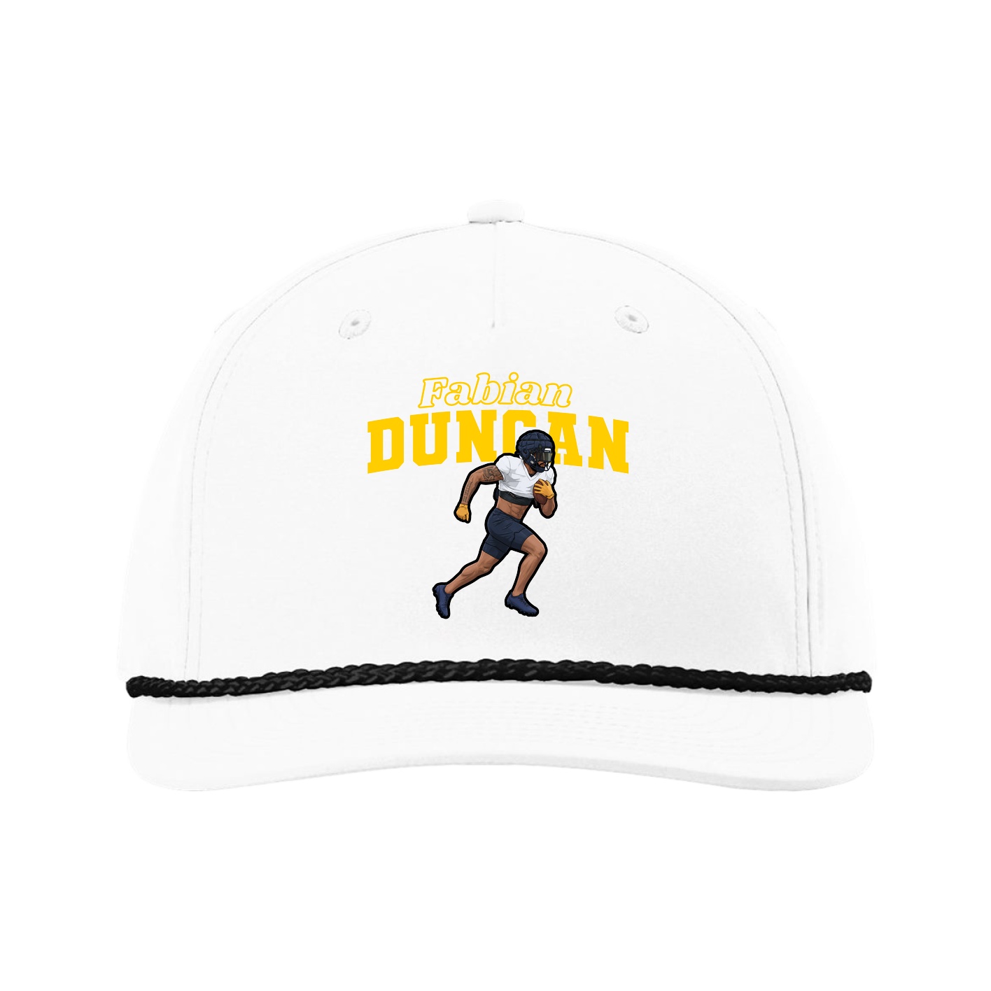Five-Panel Classic Rope Cap — Name Arch in White