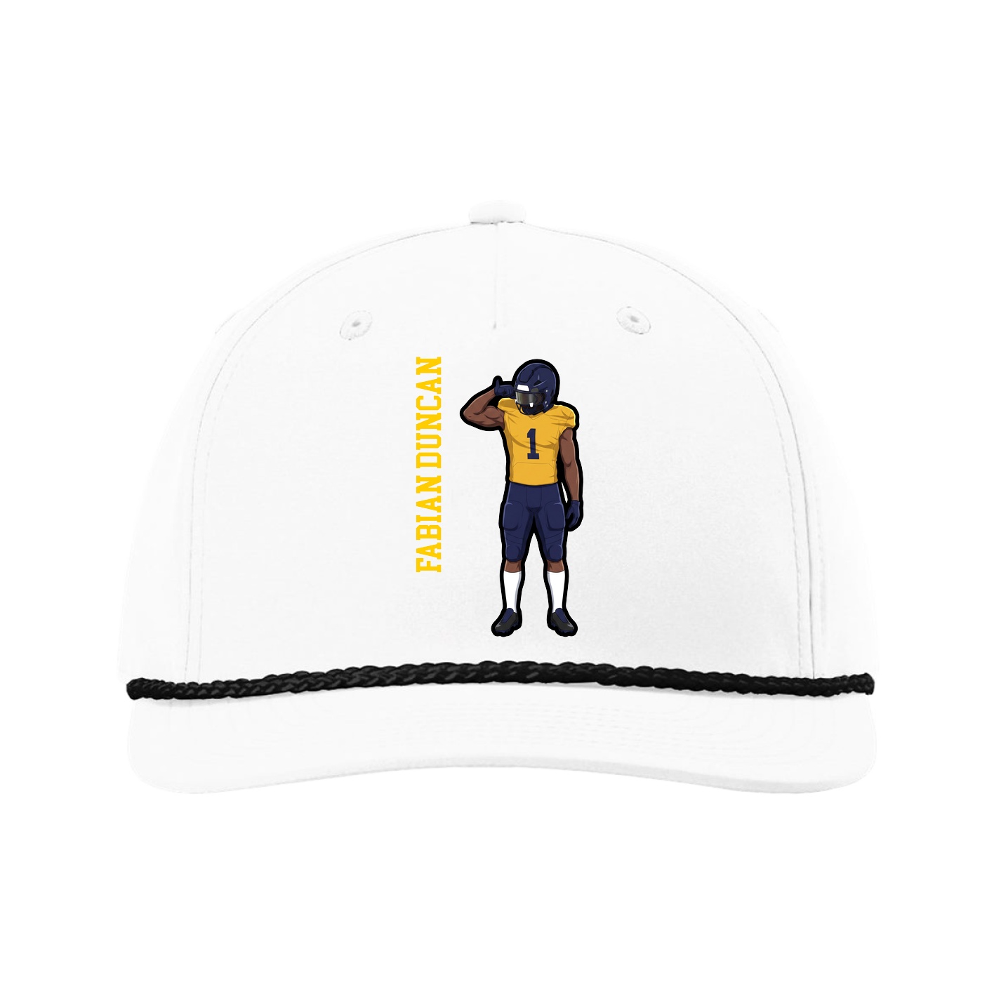 Five-Panel Classic Rope Cap — Name Vertical in White