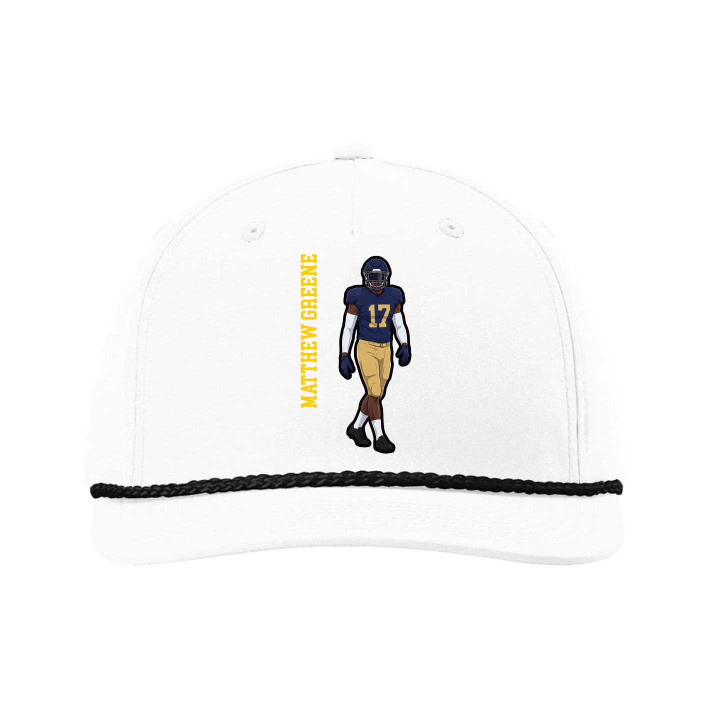 Five-Panel Classic Rope Cap — Name Vertical in White