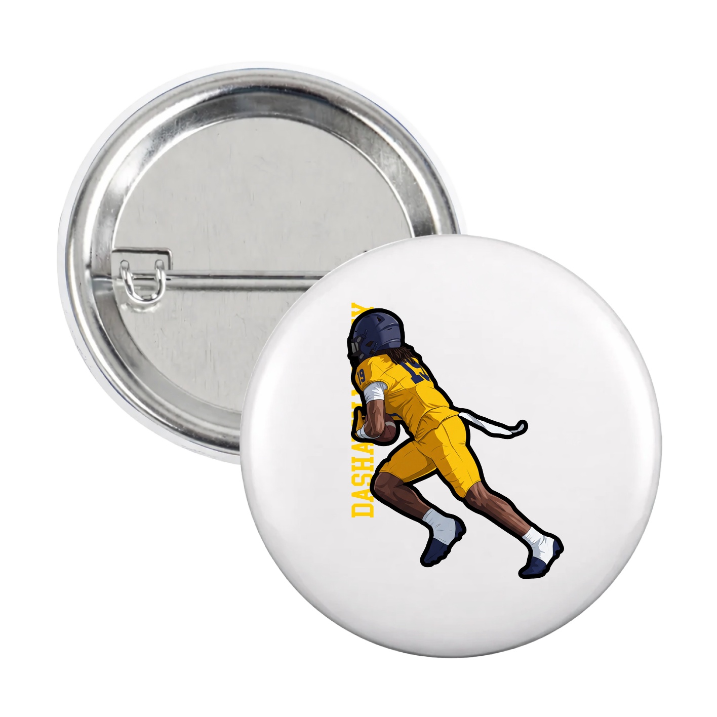 Game Day Button — Name Vertical in White