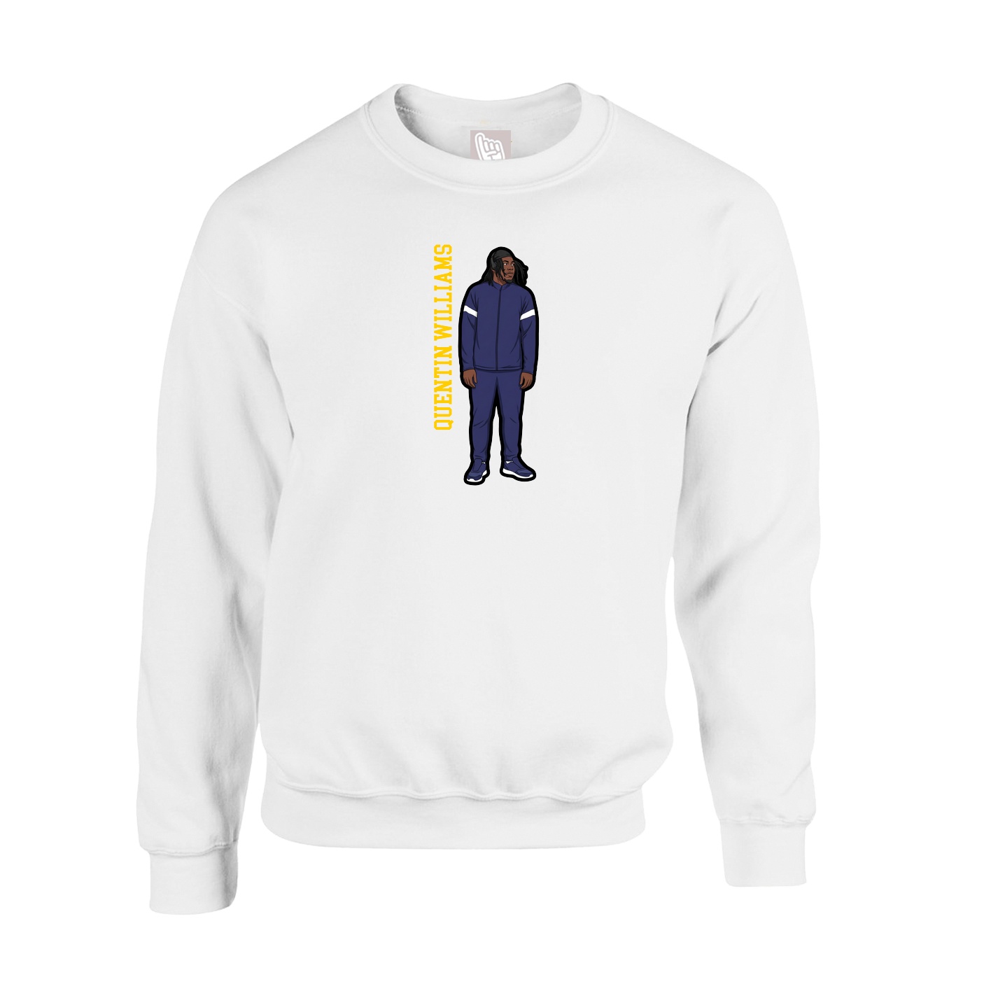Fleece Crew — Name Vertical in White
