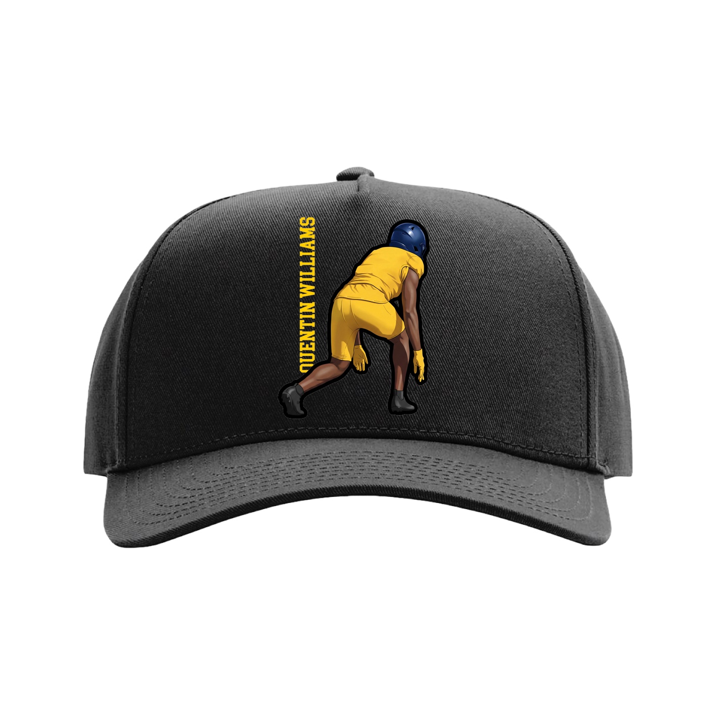 Full Fabric Five-Panel Champ Cap — Name Vertical in Black