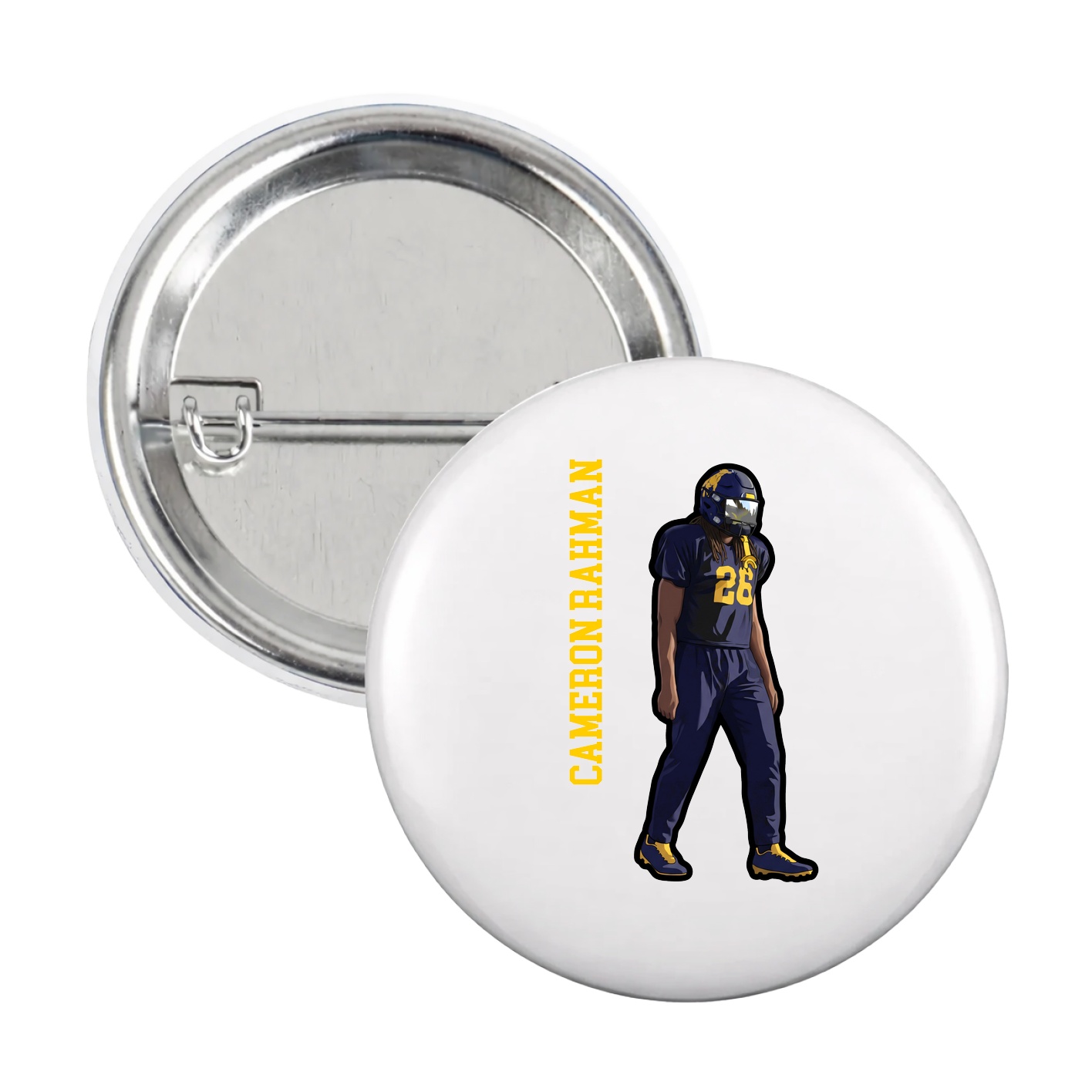 Game Day Button — Name Vertical in White