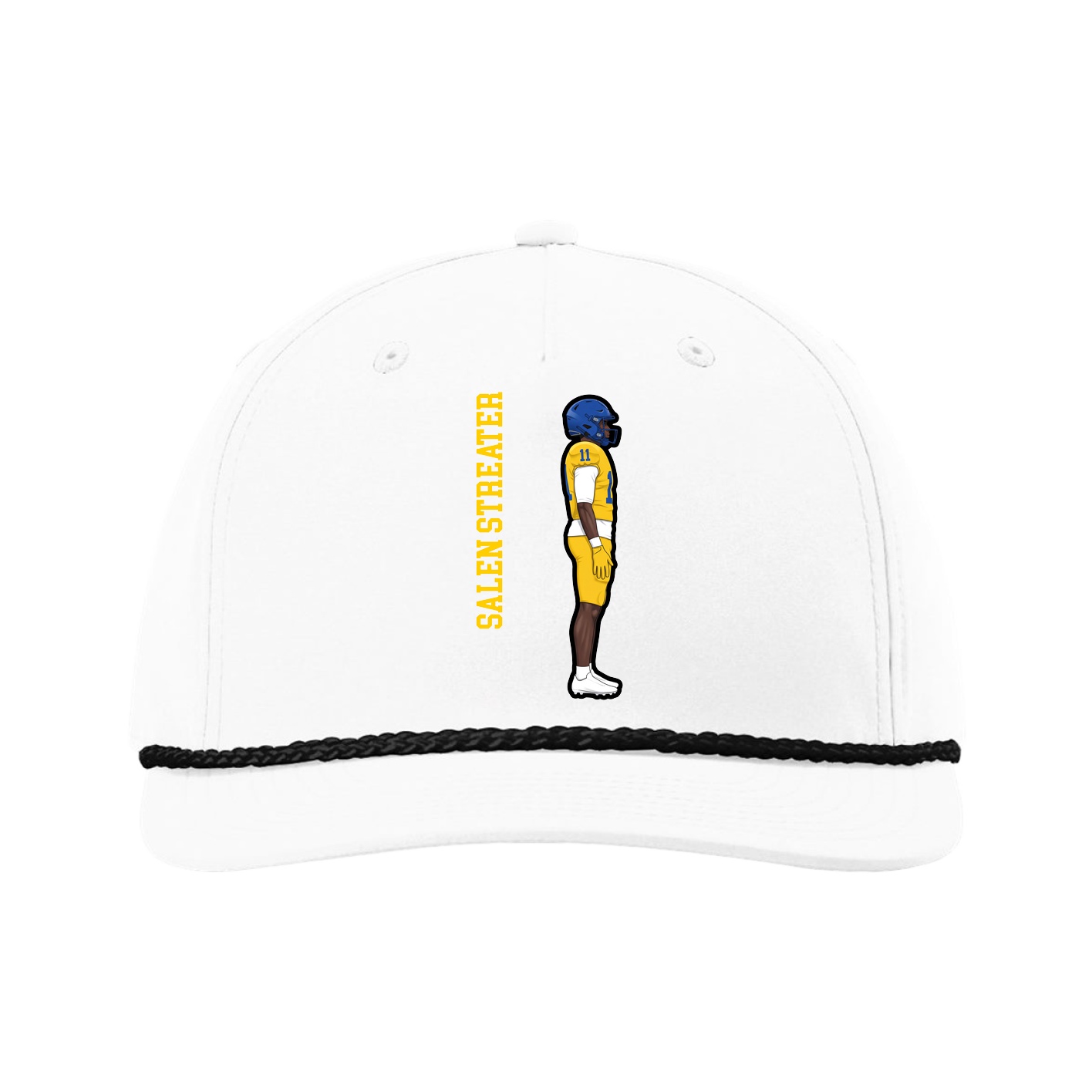 Five-Panel Classic Rope Cap — Name Vertical in White