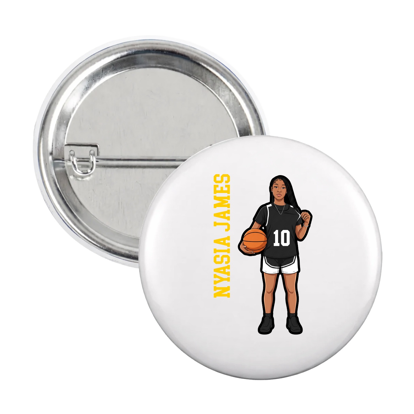 Game Day Button — Name Vertical in White