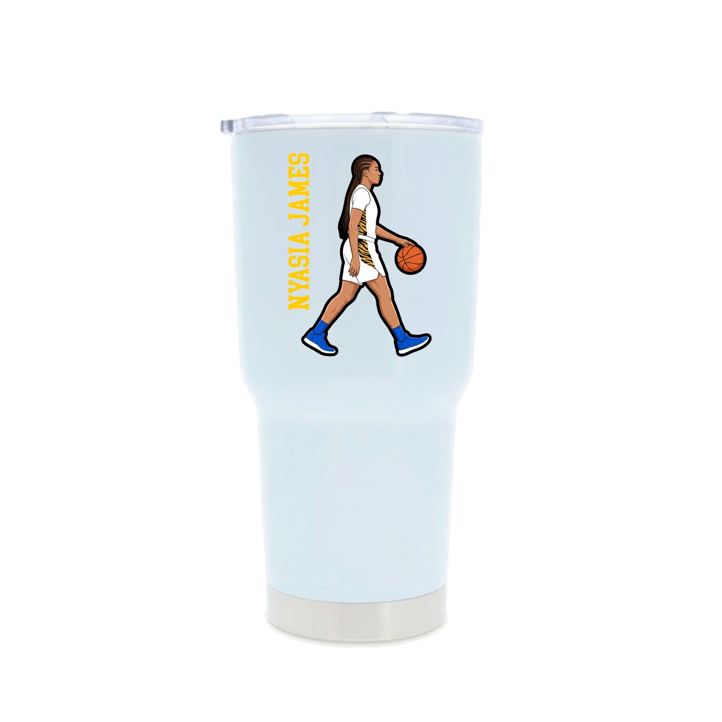 30oz Stainless Steel Tumbler — Name Vertical in White