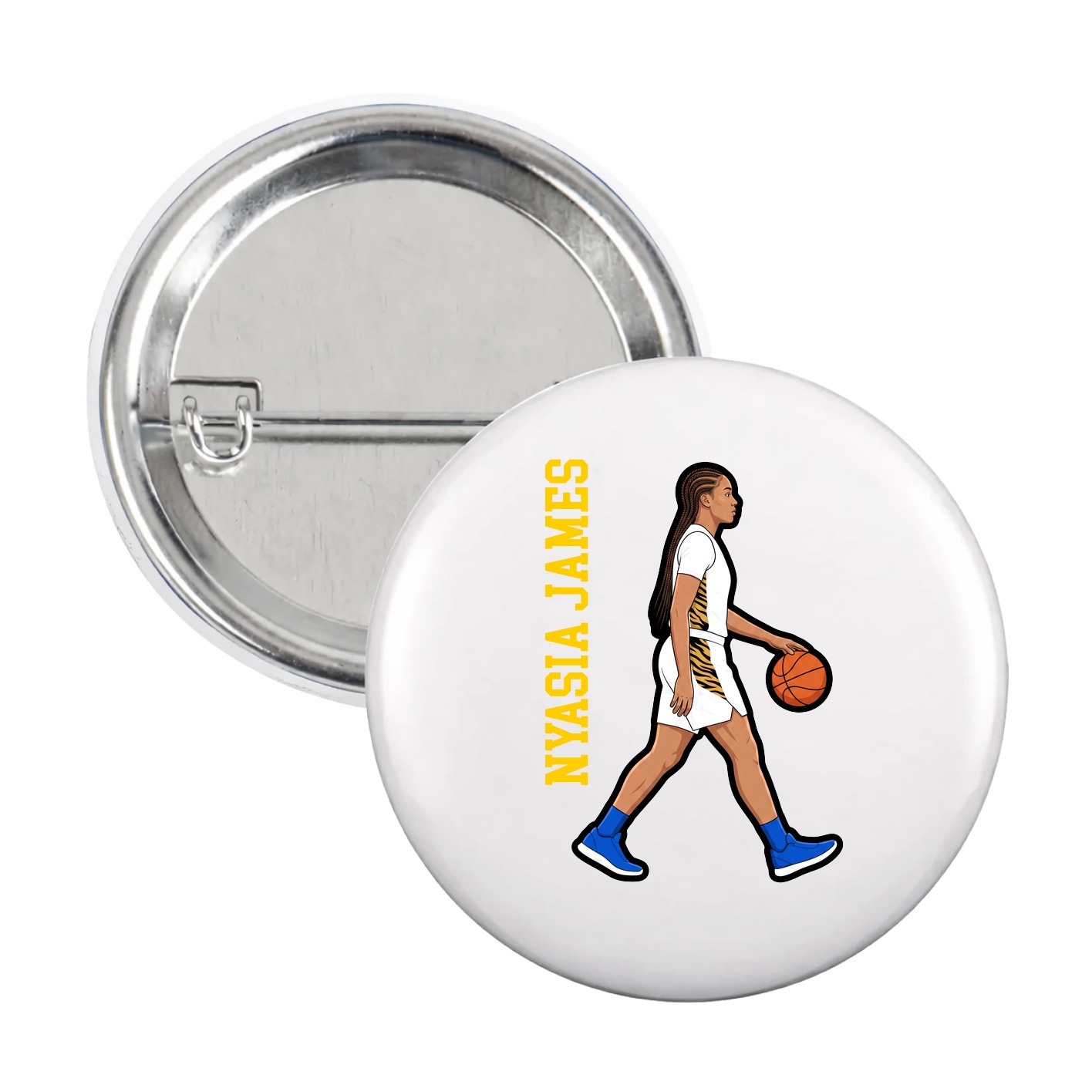 Game Day Button — Name Vertical in White