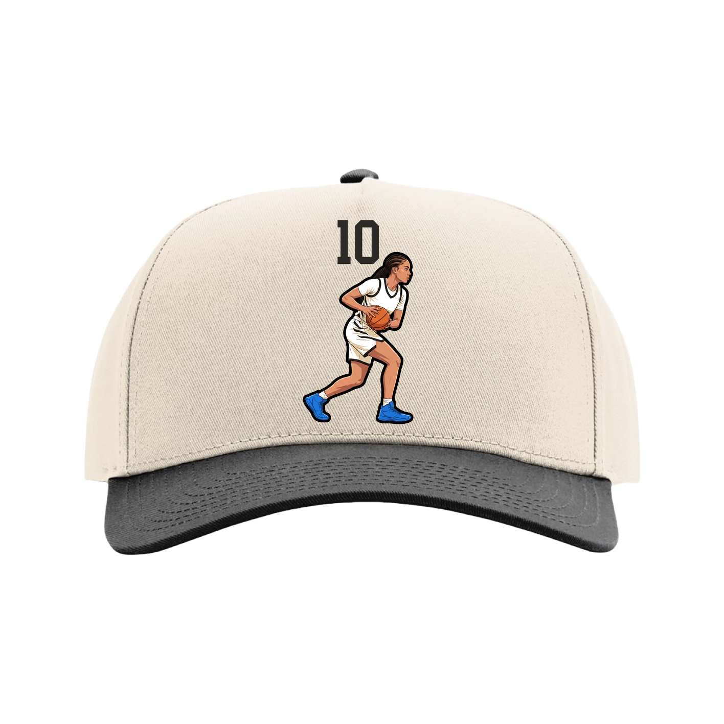 Full Fabric Five-Panel Champ Cap — Number Top in Cream/Black
