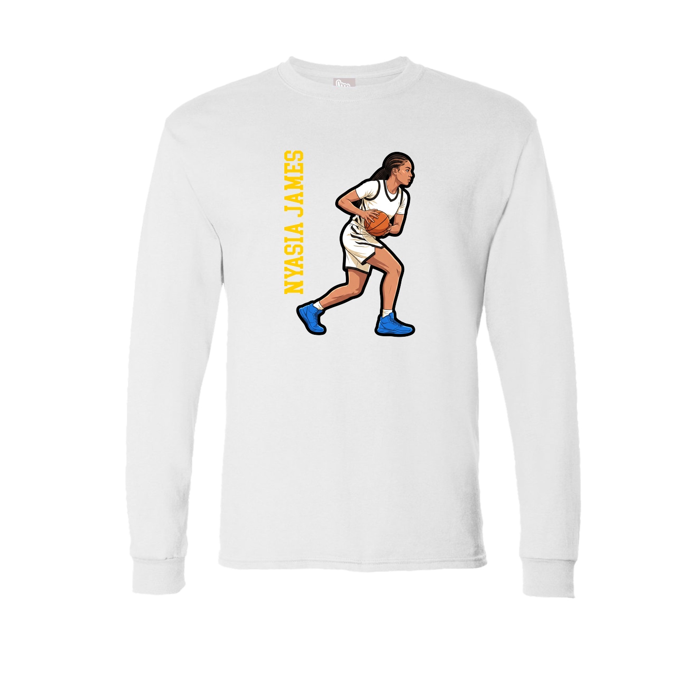 Long Sleeve Tee — Name Vertical in White