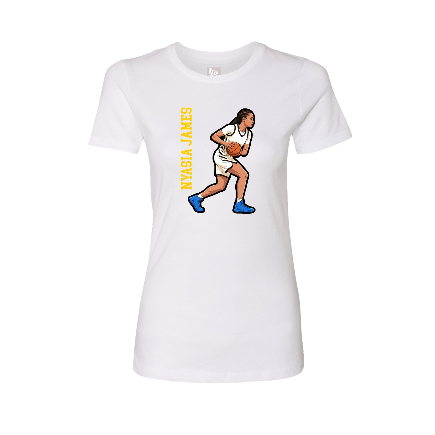 Womens Tee — Name Vertical in White