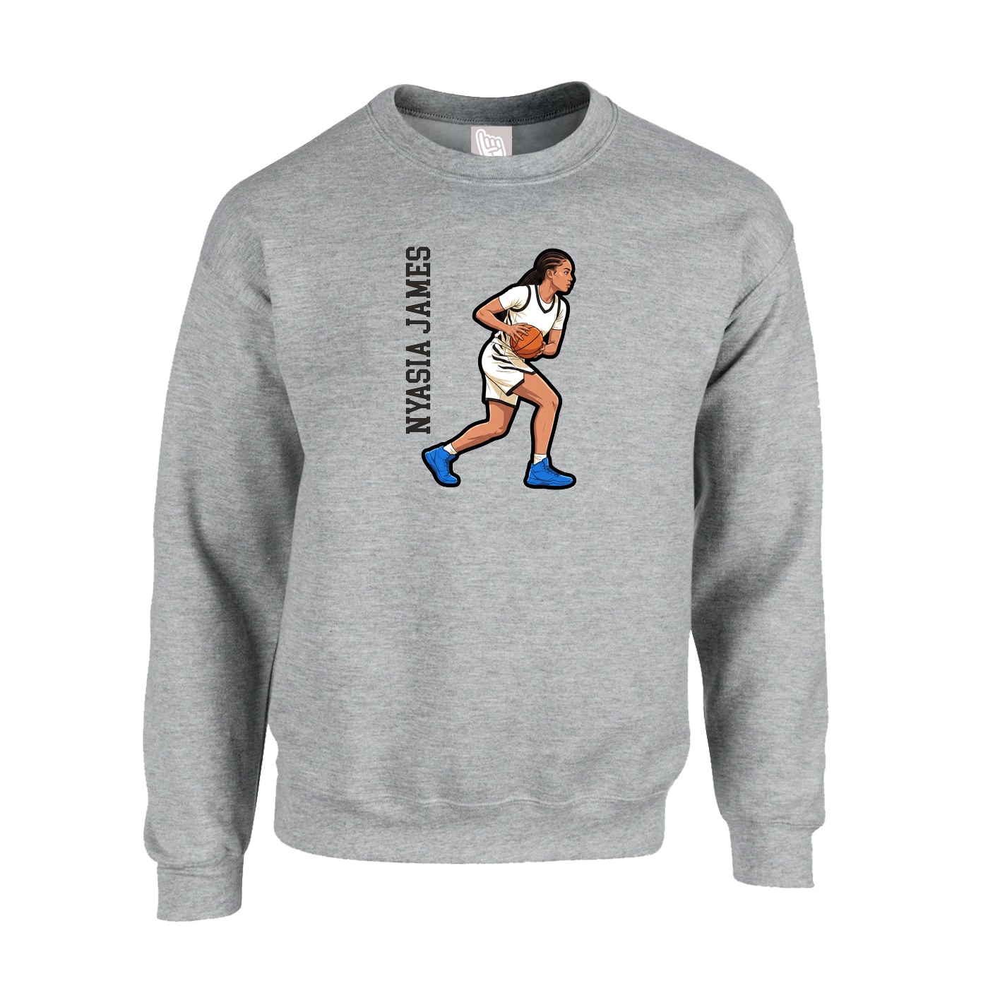 Fleece Crew — Name Vertical in Grey