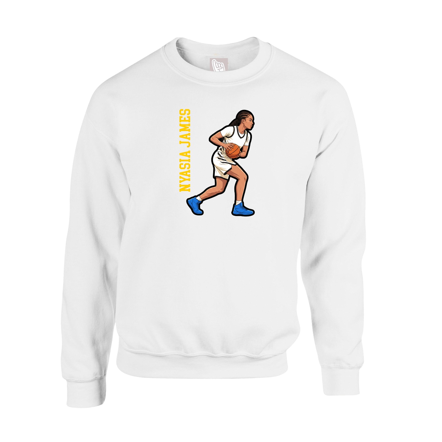 Fleece Crew — Name Vertical in White