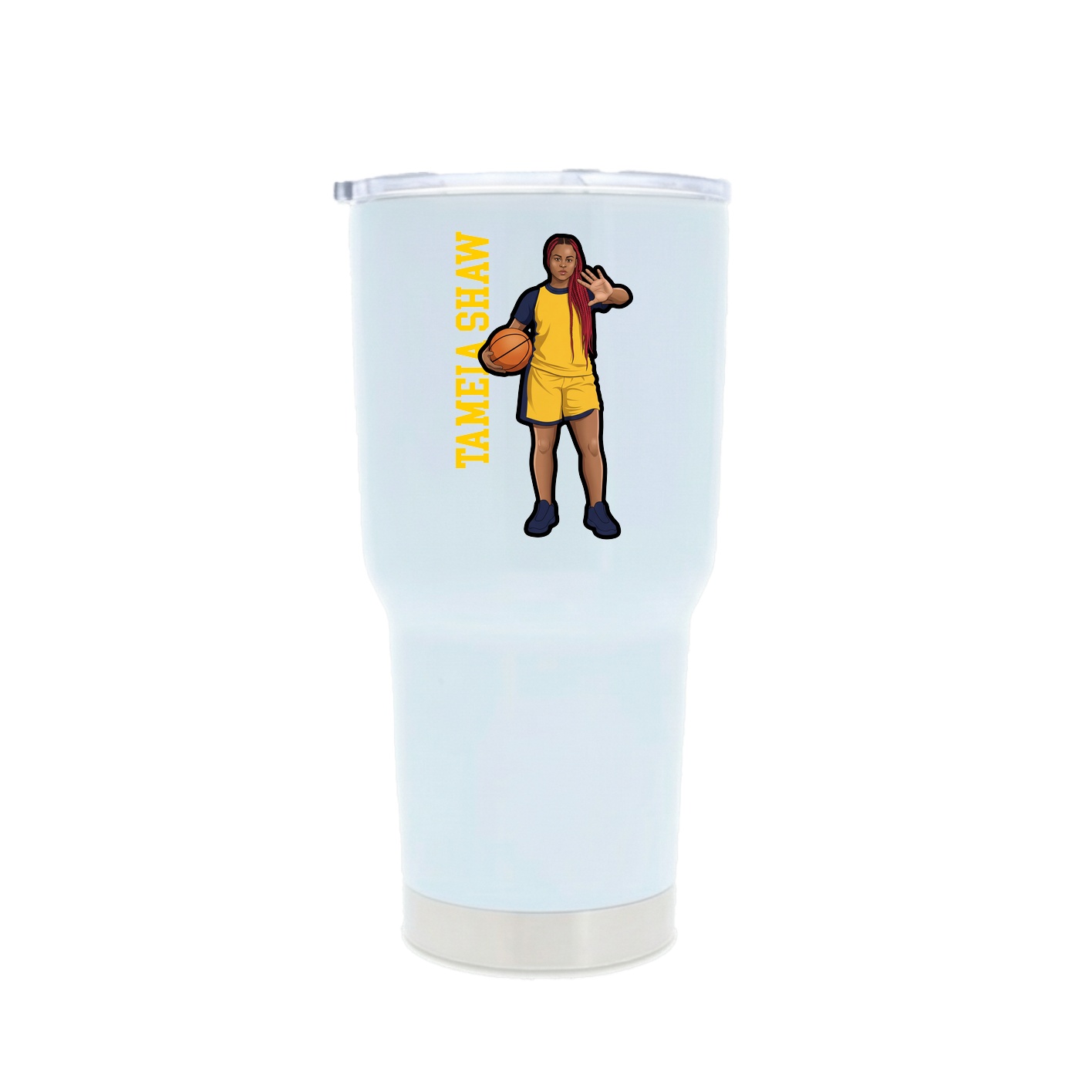 30oz Stainless Steel Tumbler — Name Vertical in White