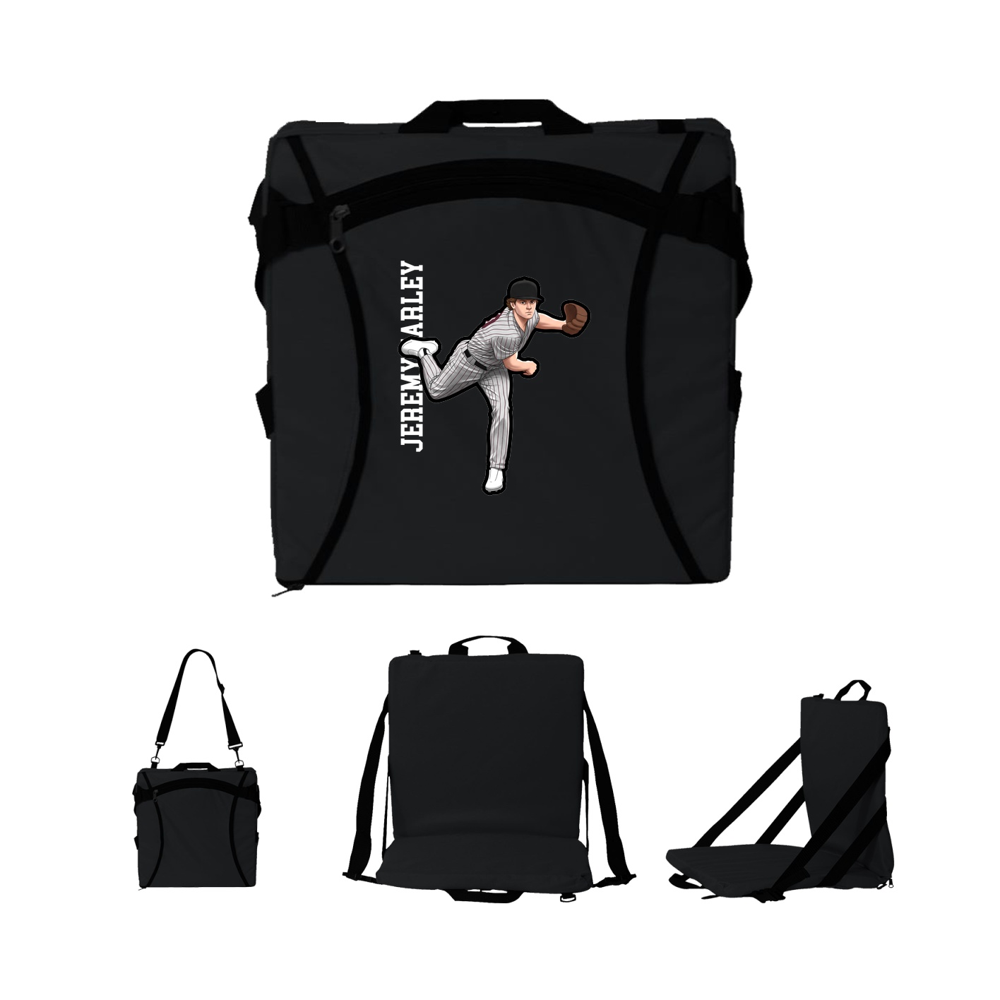 Folding Stadium Seat — Name Vertical in Black