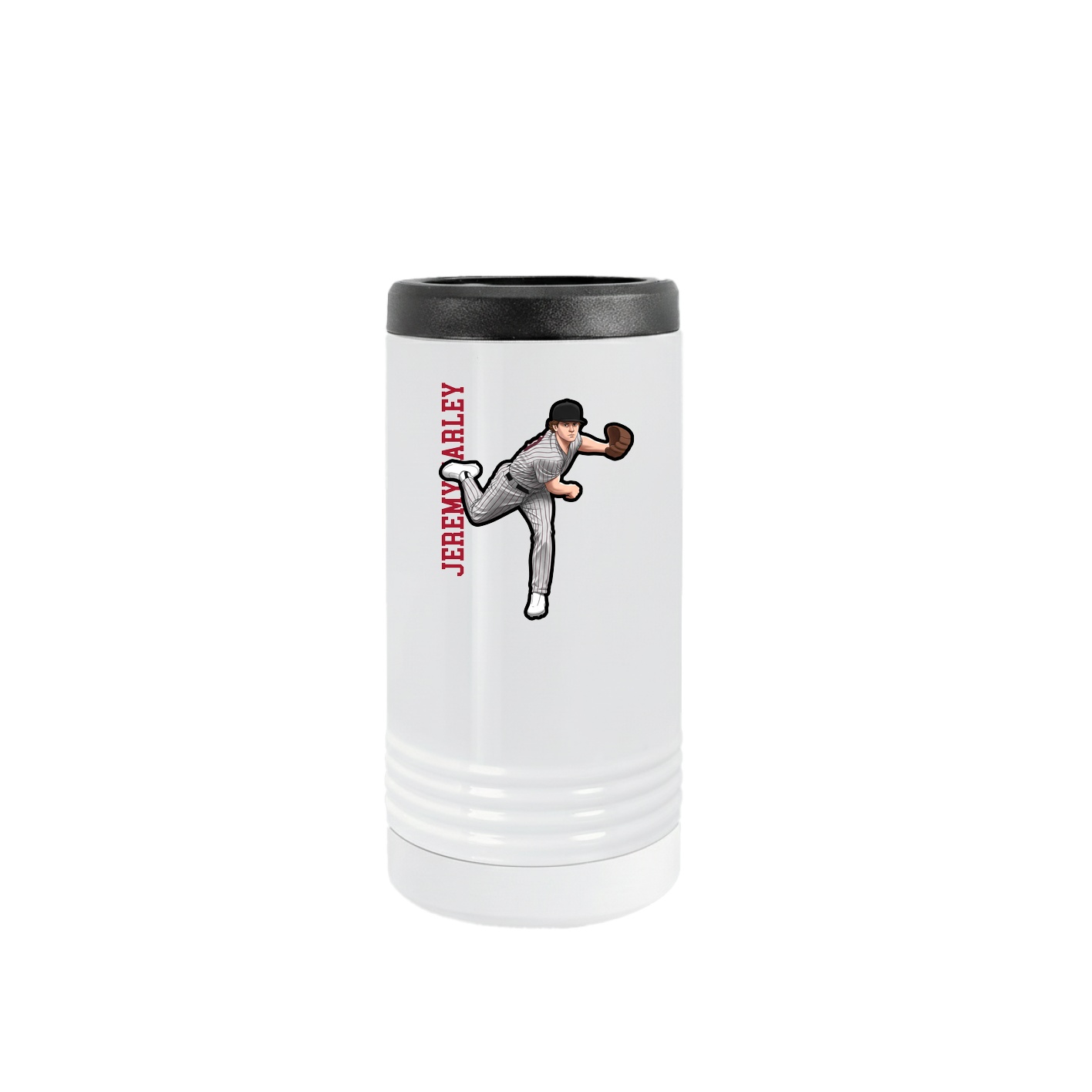 Slim Beverage Holder — Name Vertical in White