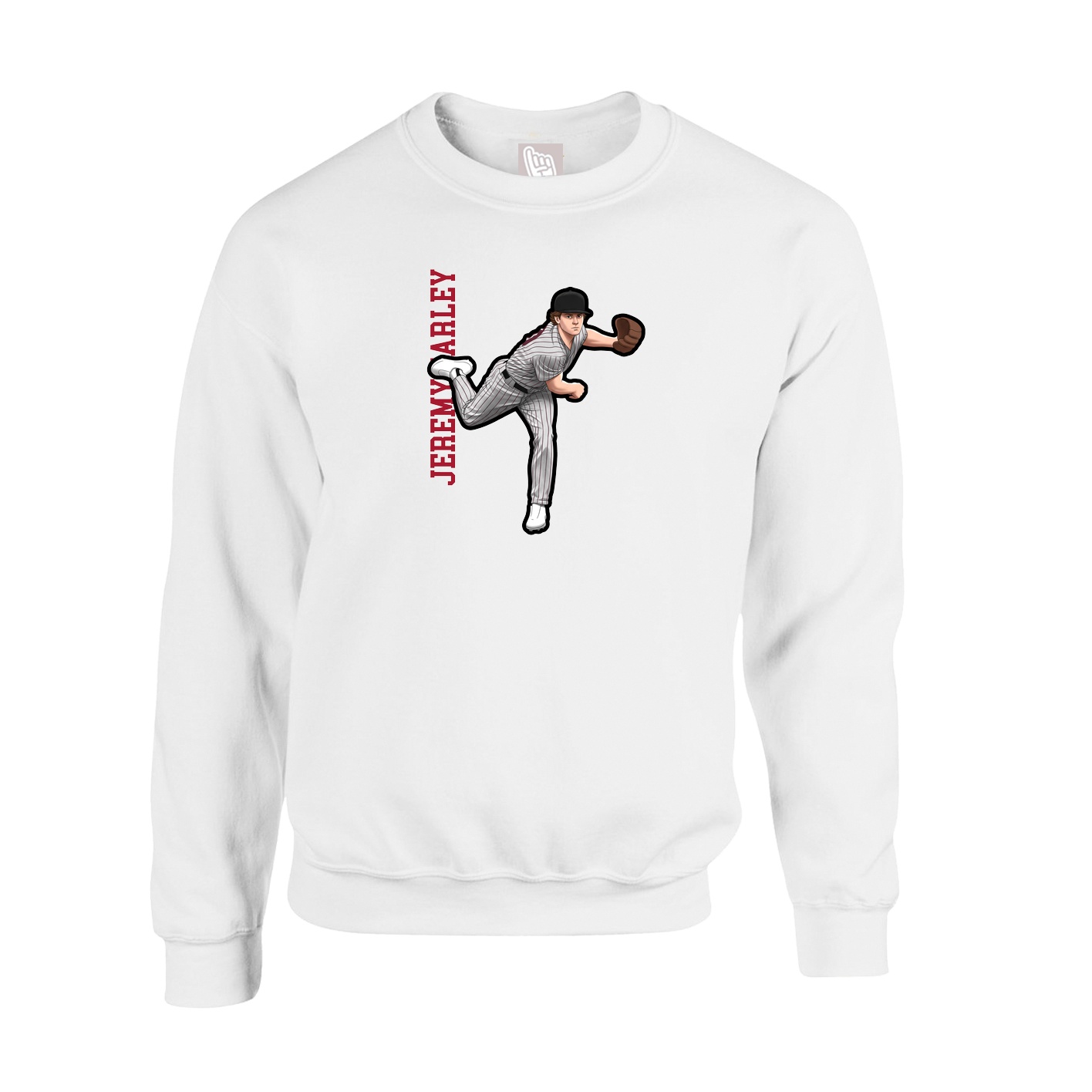 Fleece Crew — Name Vertical in White