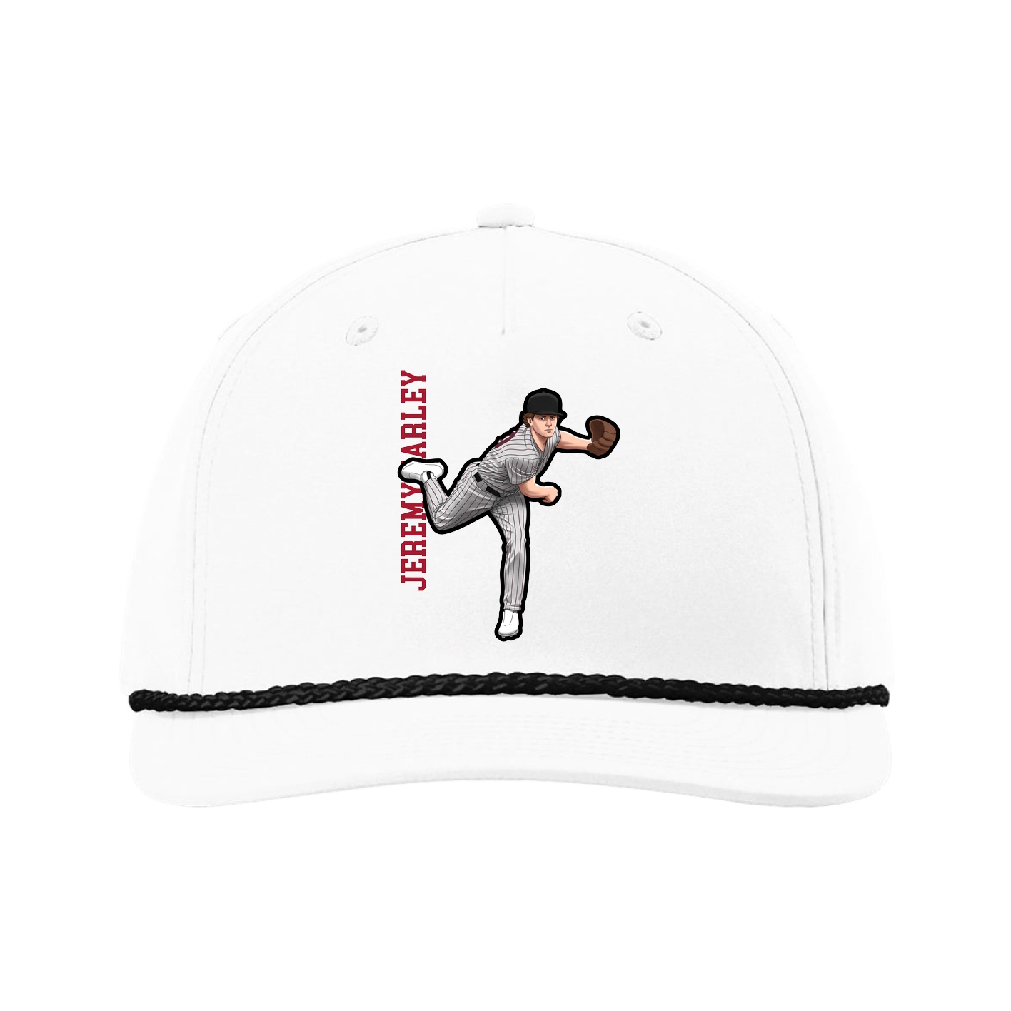 Five-Panel Classic Rope Cap — Name Vertical in White