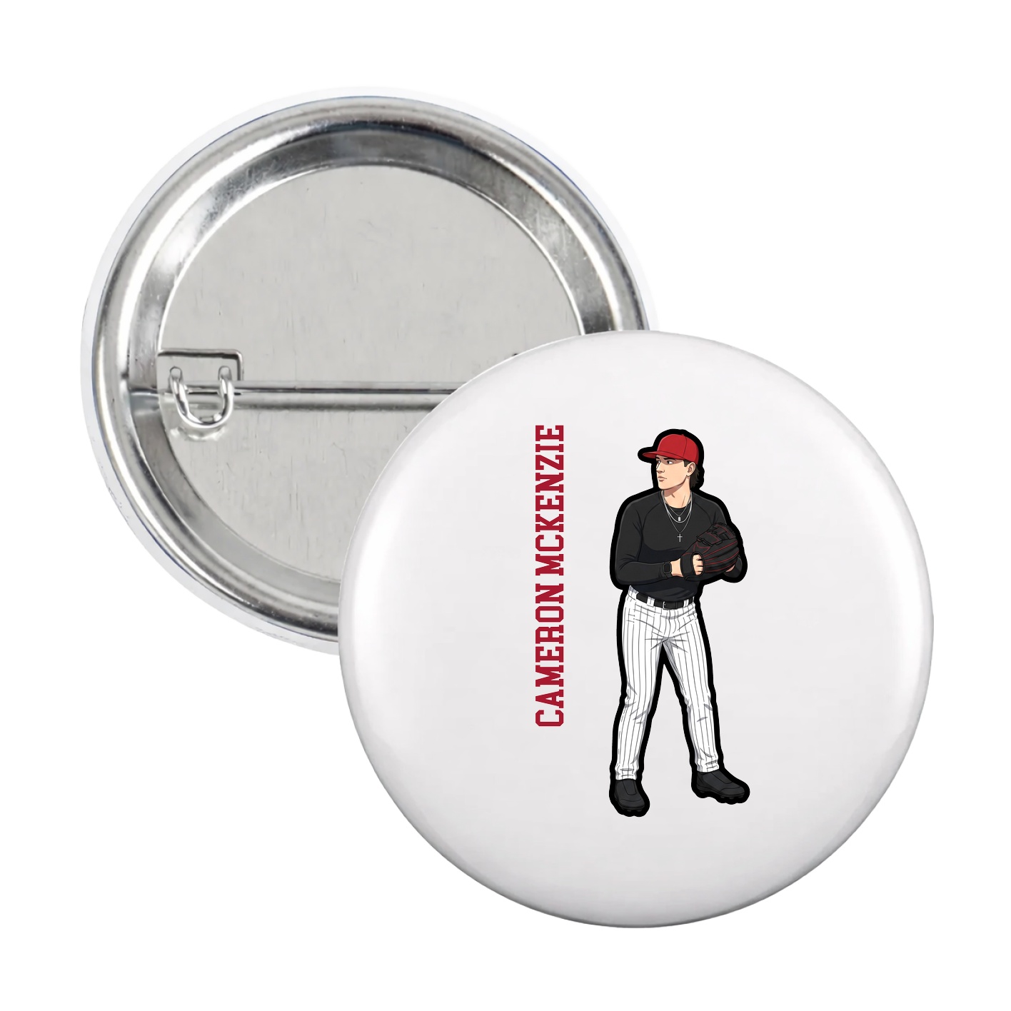 Game Day Button — Name Vertical in White