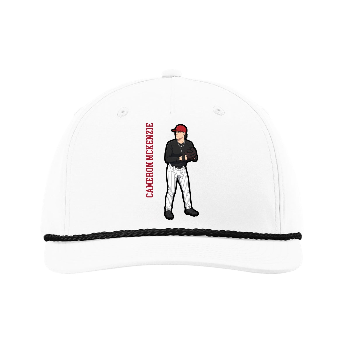 Five-Panel Classic Rope Cap — Name Vertical in White