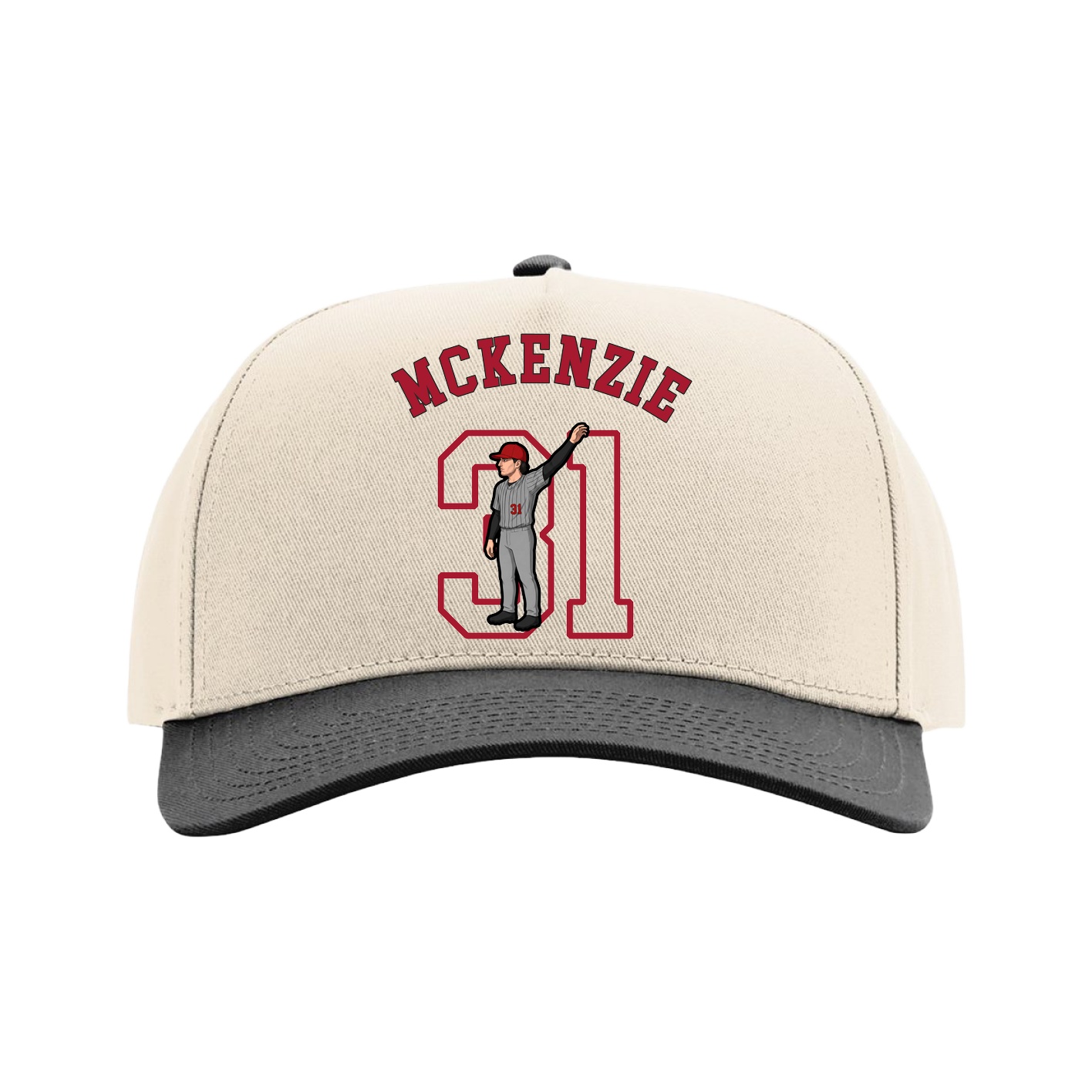 Full Fabric Five-Panel Champ Cap — Shirsey Arch in Cream/Black
