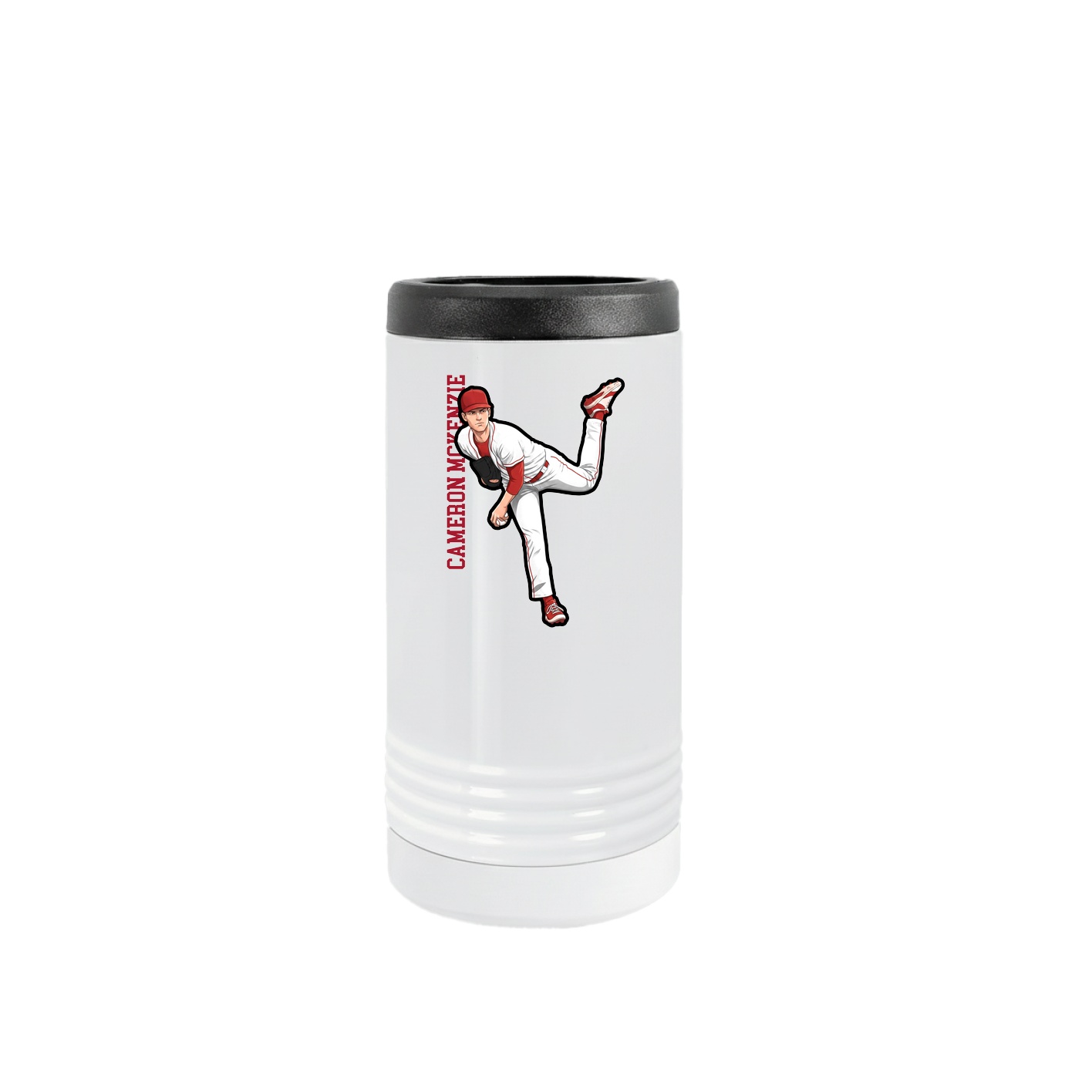 Slim Beverage Holder — Name Vertical in White
