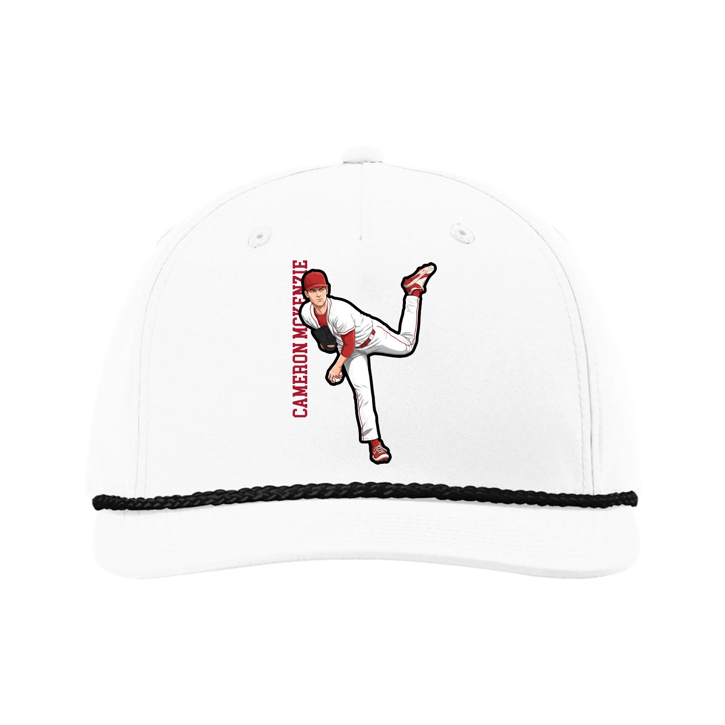 Five-Panel Classic Rope Cap — Name Vertical in White