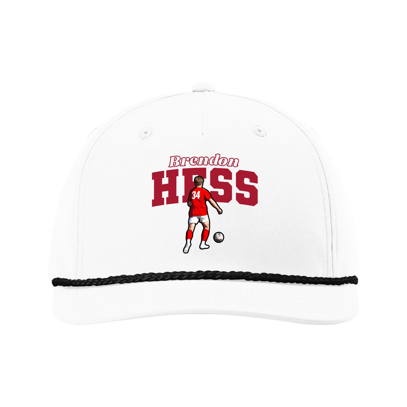Five-Panel Classic Rope Cap — Name Arch in White