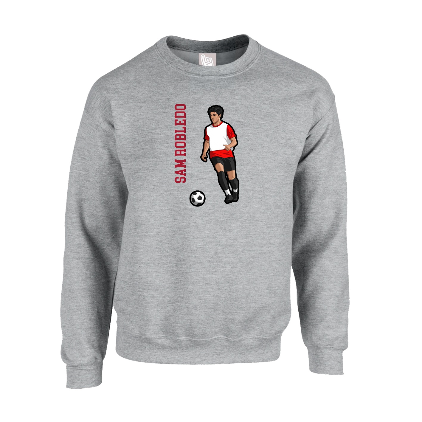 Fleece Crew — Name Vertical in Grey