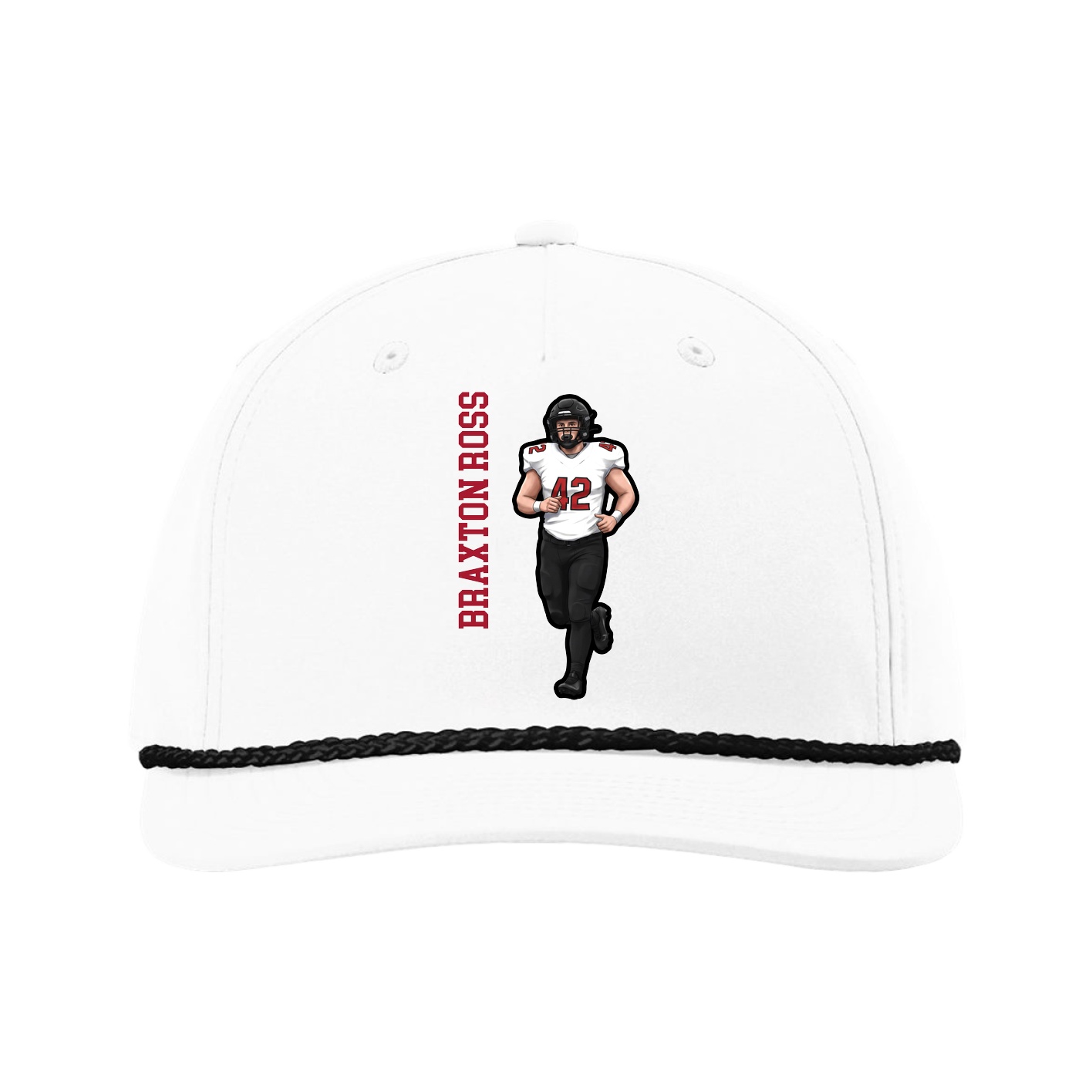 Five-Panel Classic Rope Cap — Name Vertical in White