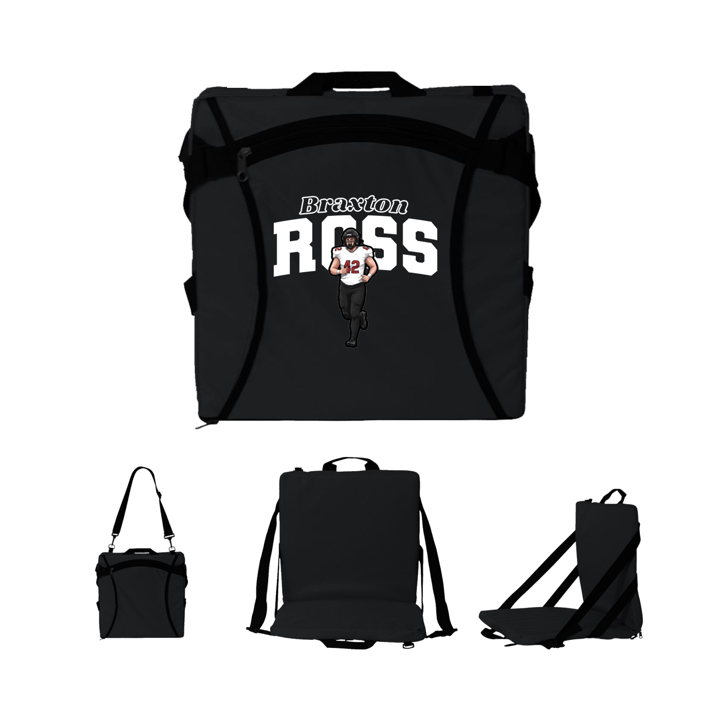 Folding Stadium Seat — Name Arch in Black
