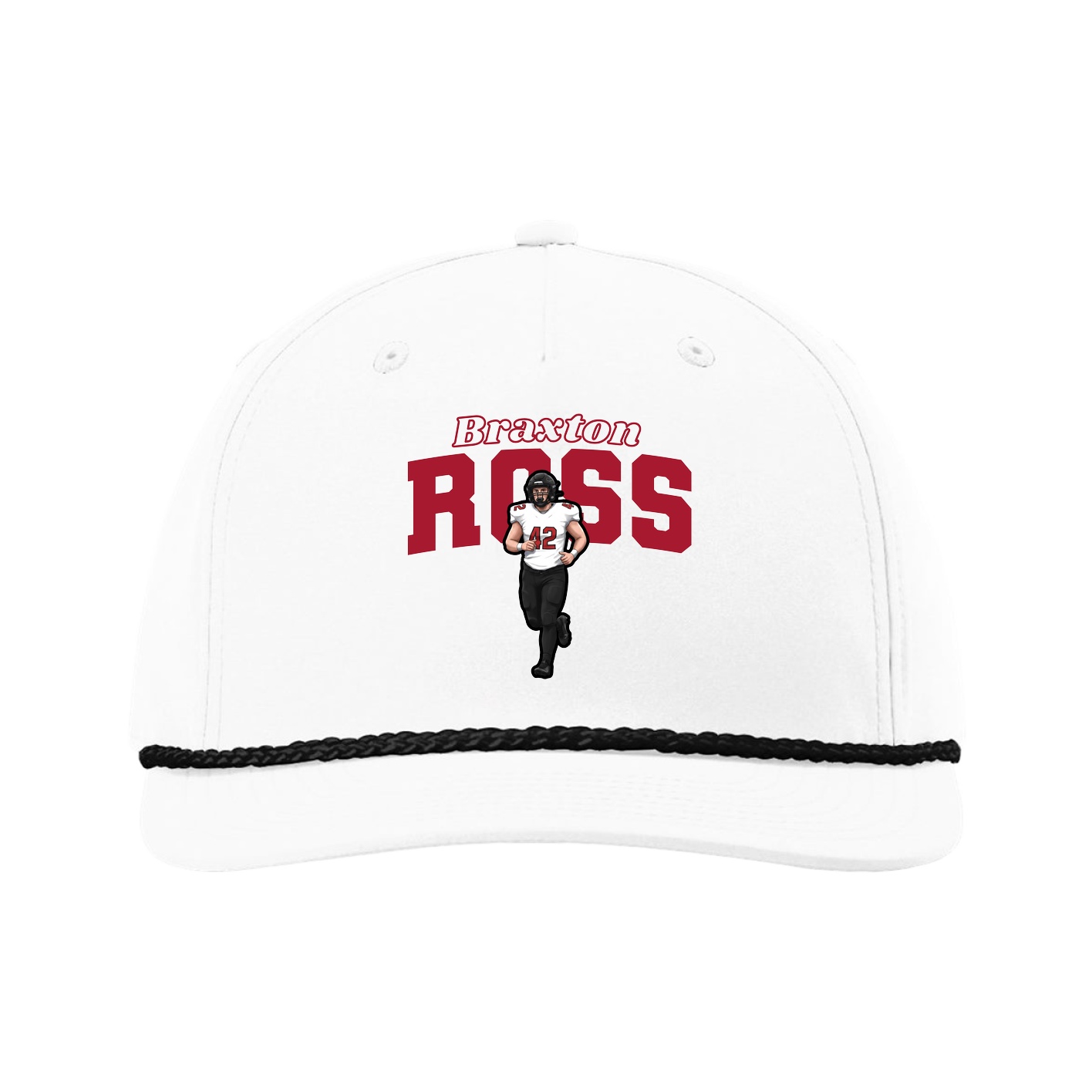 Five-Panel Classic Rope Cap — Name Arch in White