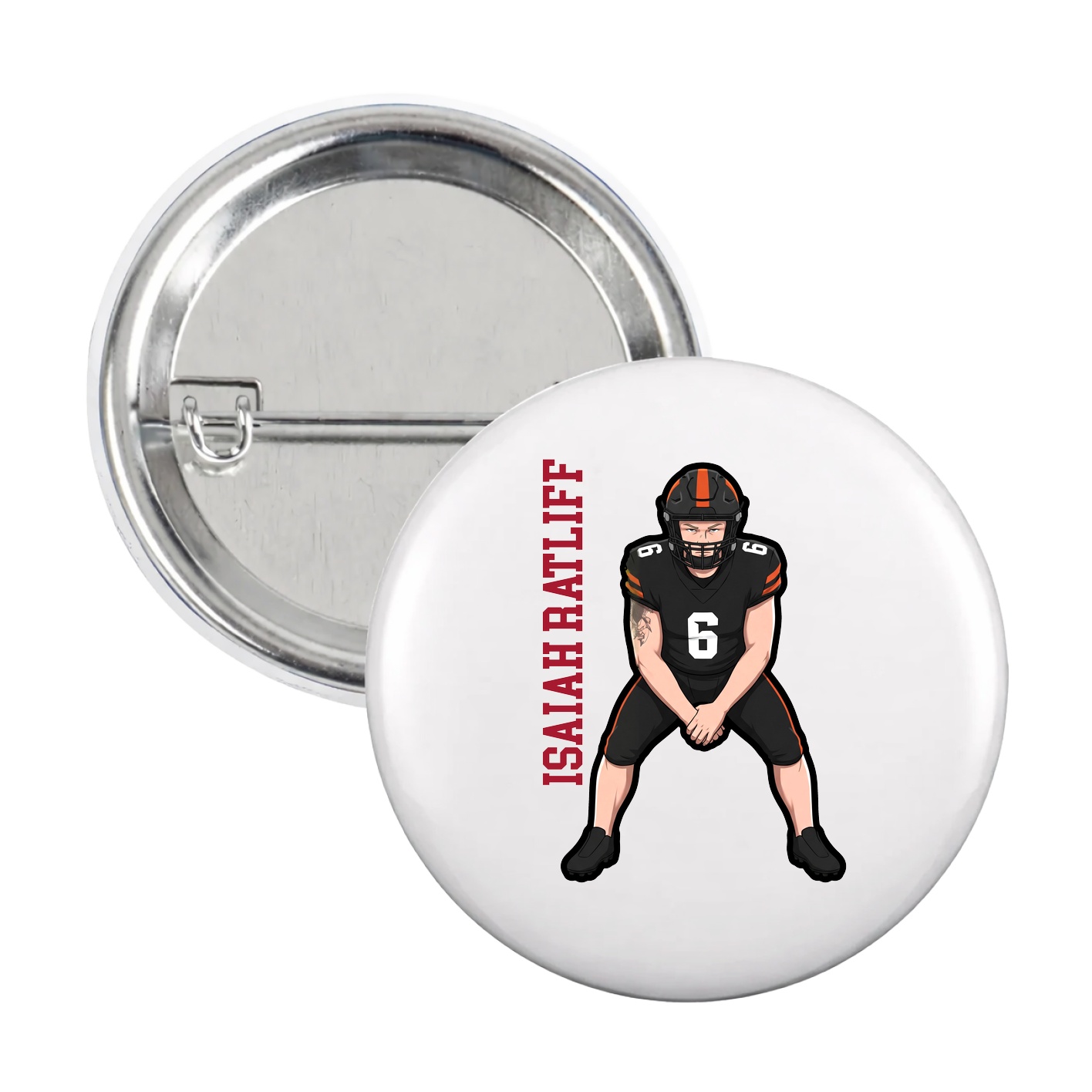 Game Day Button — Name Vertical in White