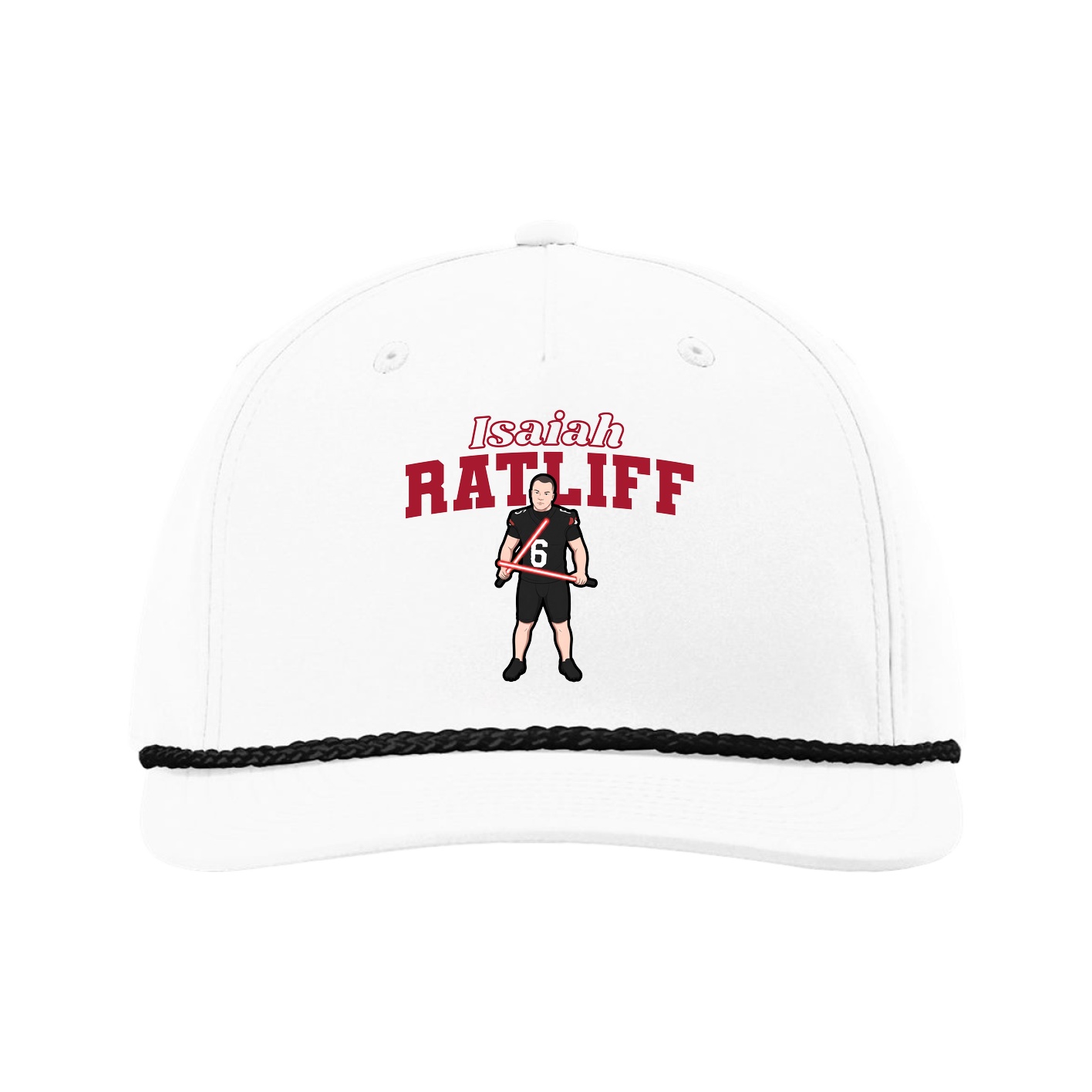 Five-Panel Classic Rope Cap — Name Arch in White