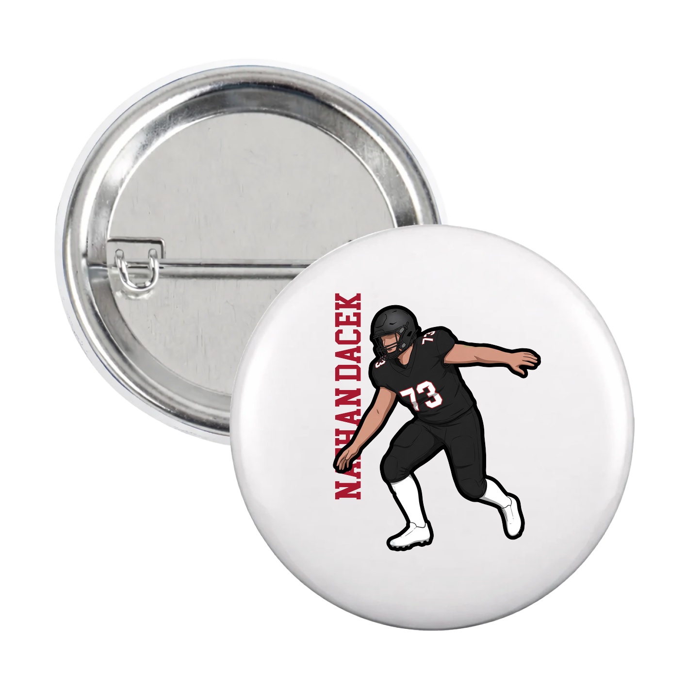 Game Day Button — Name Vertical in White