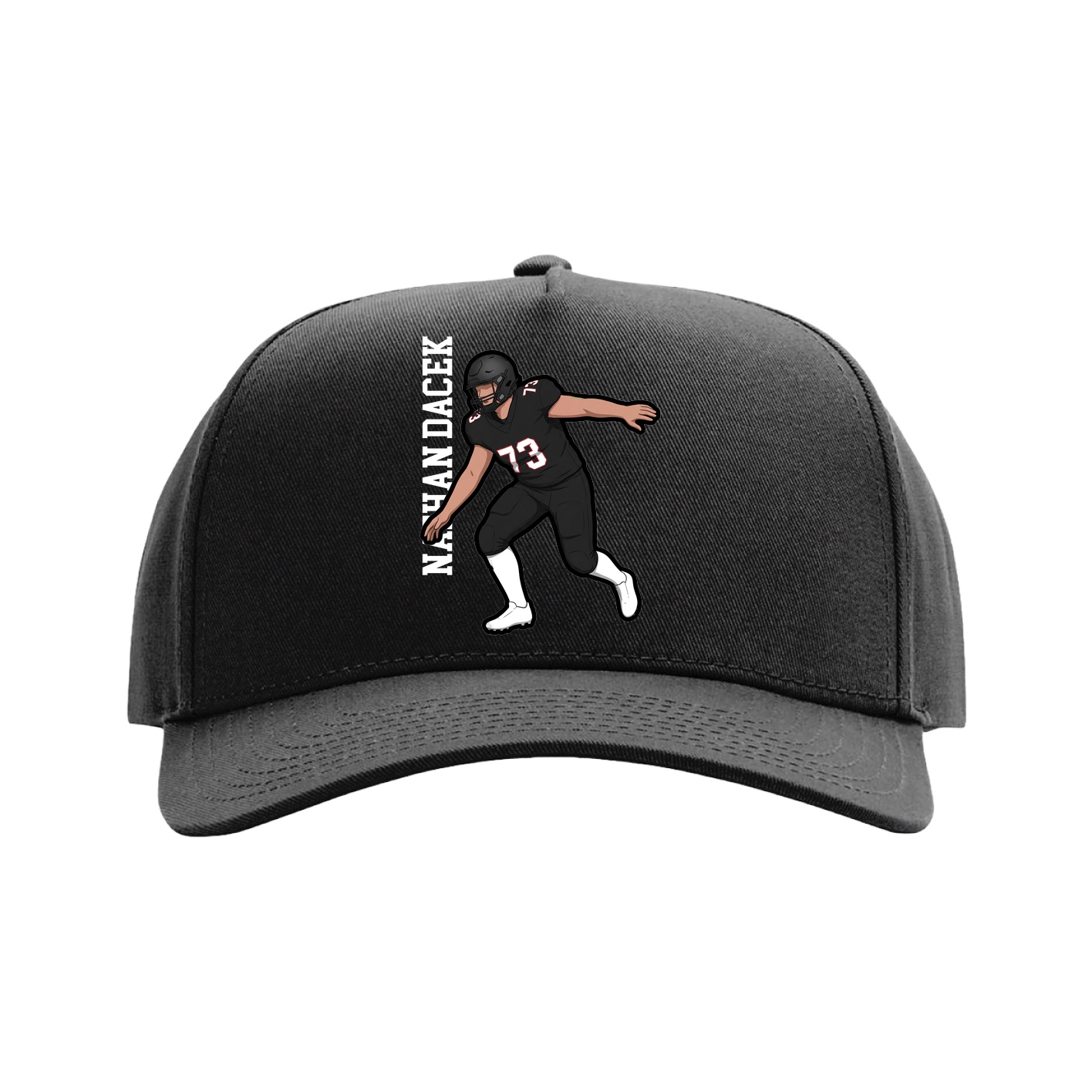 Full Fabric Five-Panel Champ Cap — Name Vertical in Black