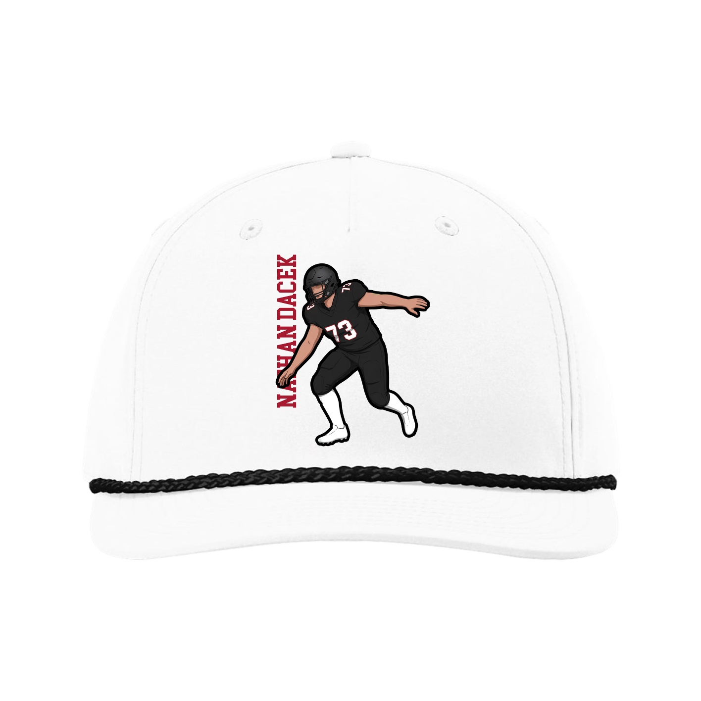 Five-Panel Classic Rope Cap — Name Vertical in White