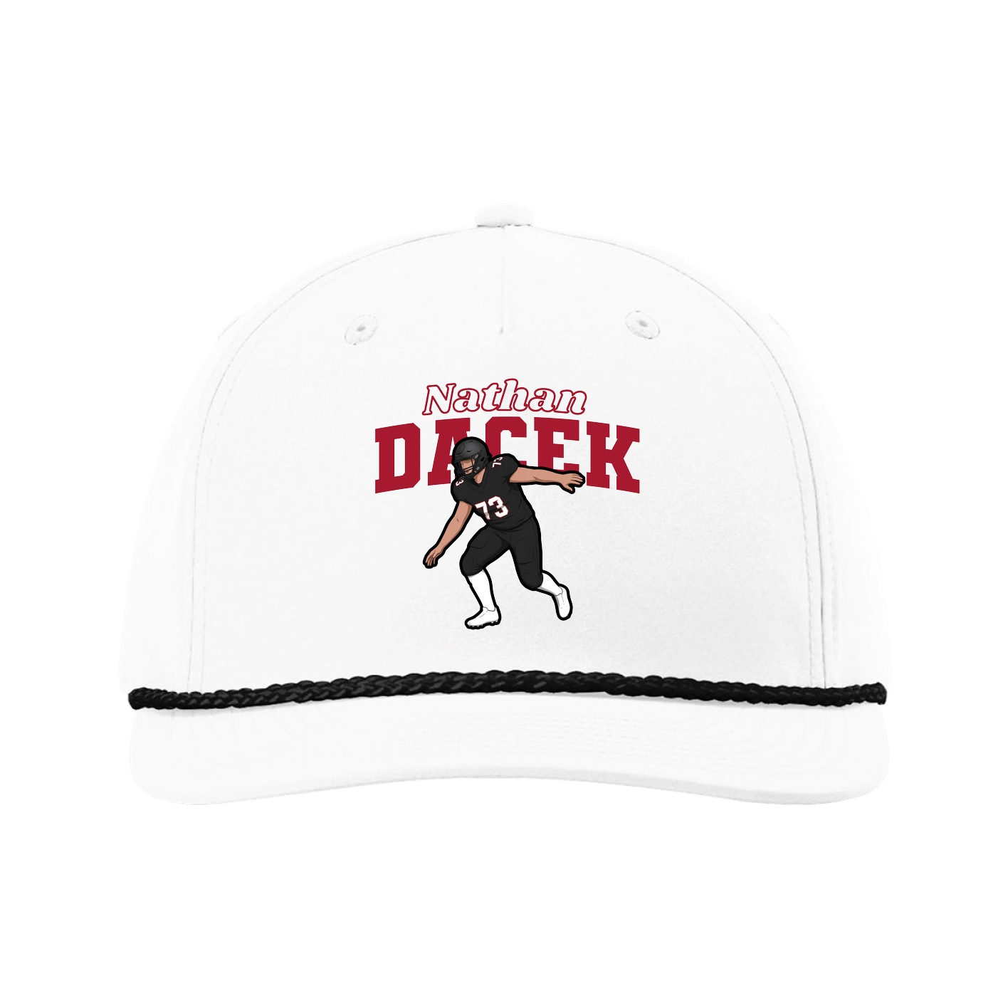 Five-Panel Classic Rope Cap — Name Arch in White