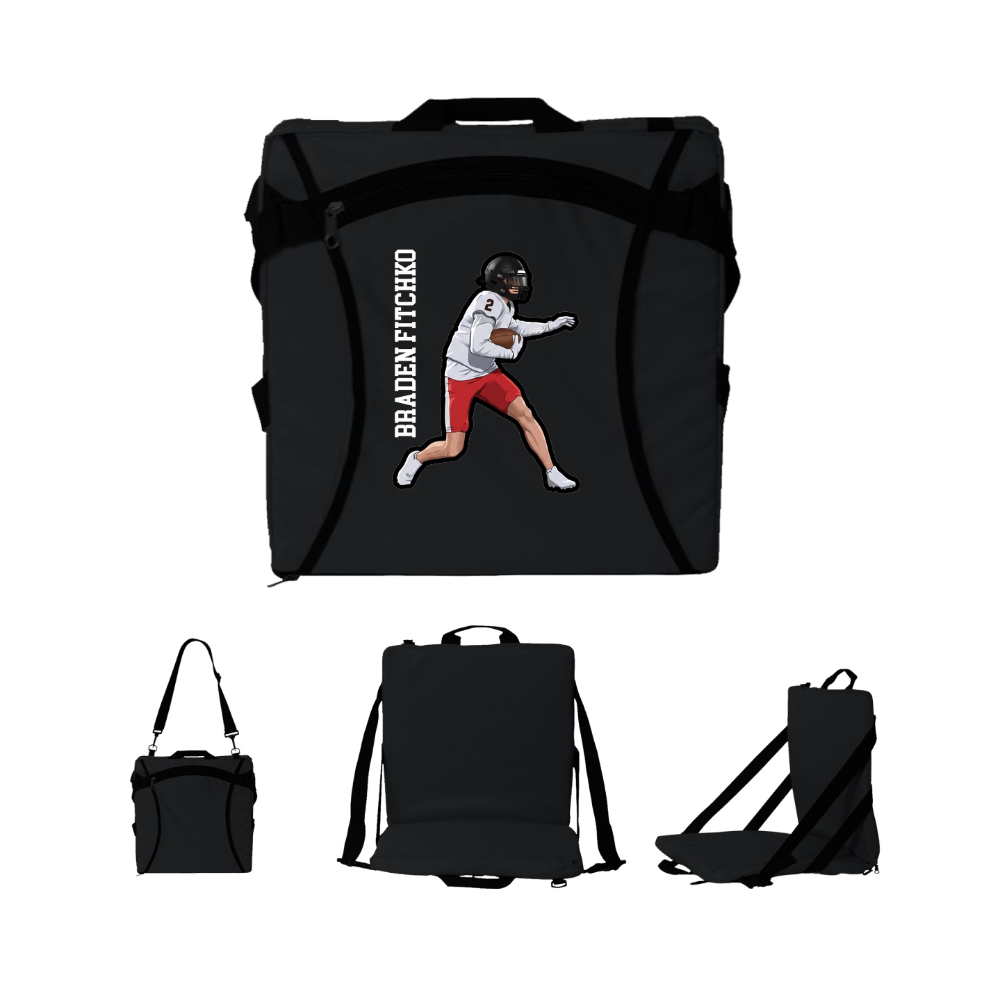 Folding Stadium Seat — Name Vertical in Black
