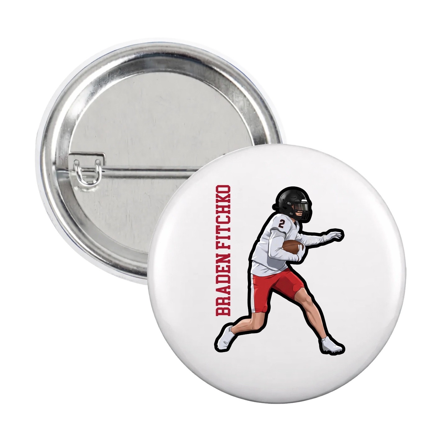 Game Day Button — Name Vertical in White