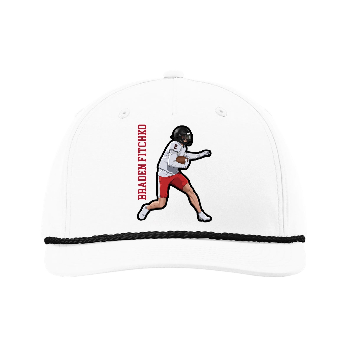 Five-Panel Classic Rope Cap — Name Vertical in White