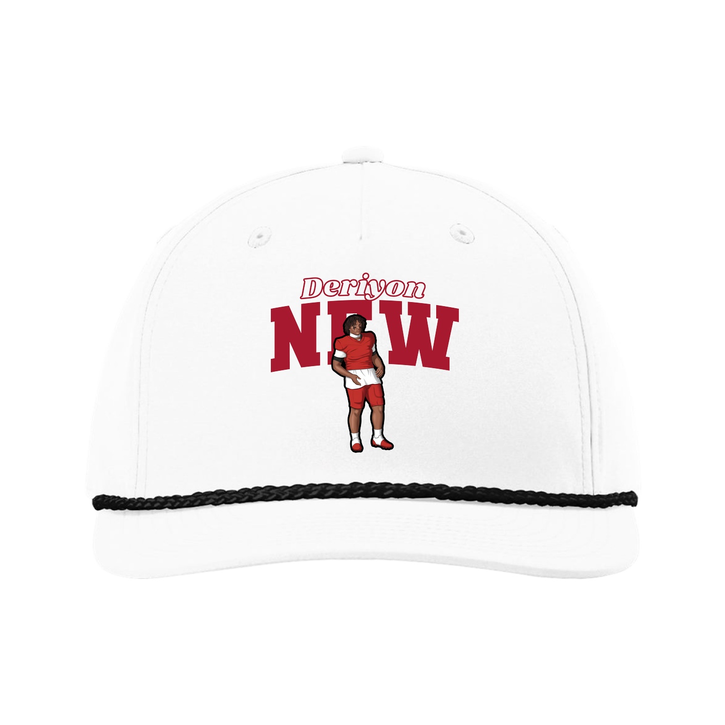 Five-Panel Classic Rope Cap — Name Arch in White